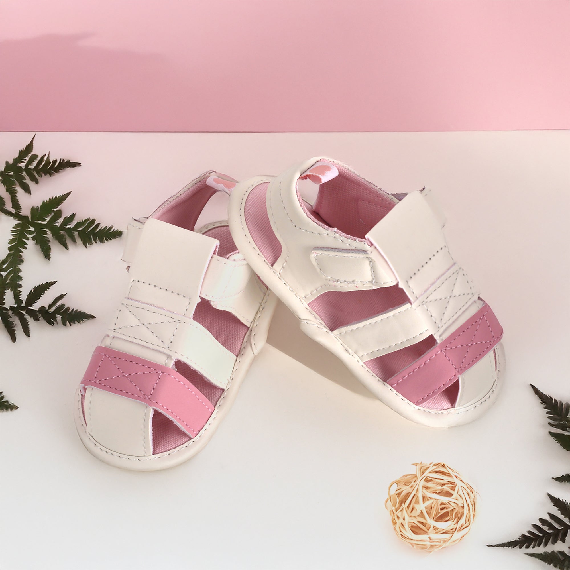 Baby Moo White And Pink Velcro Booties