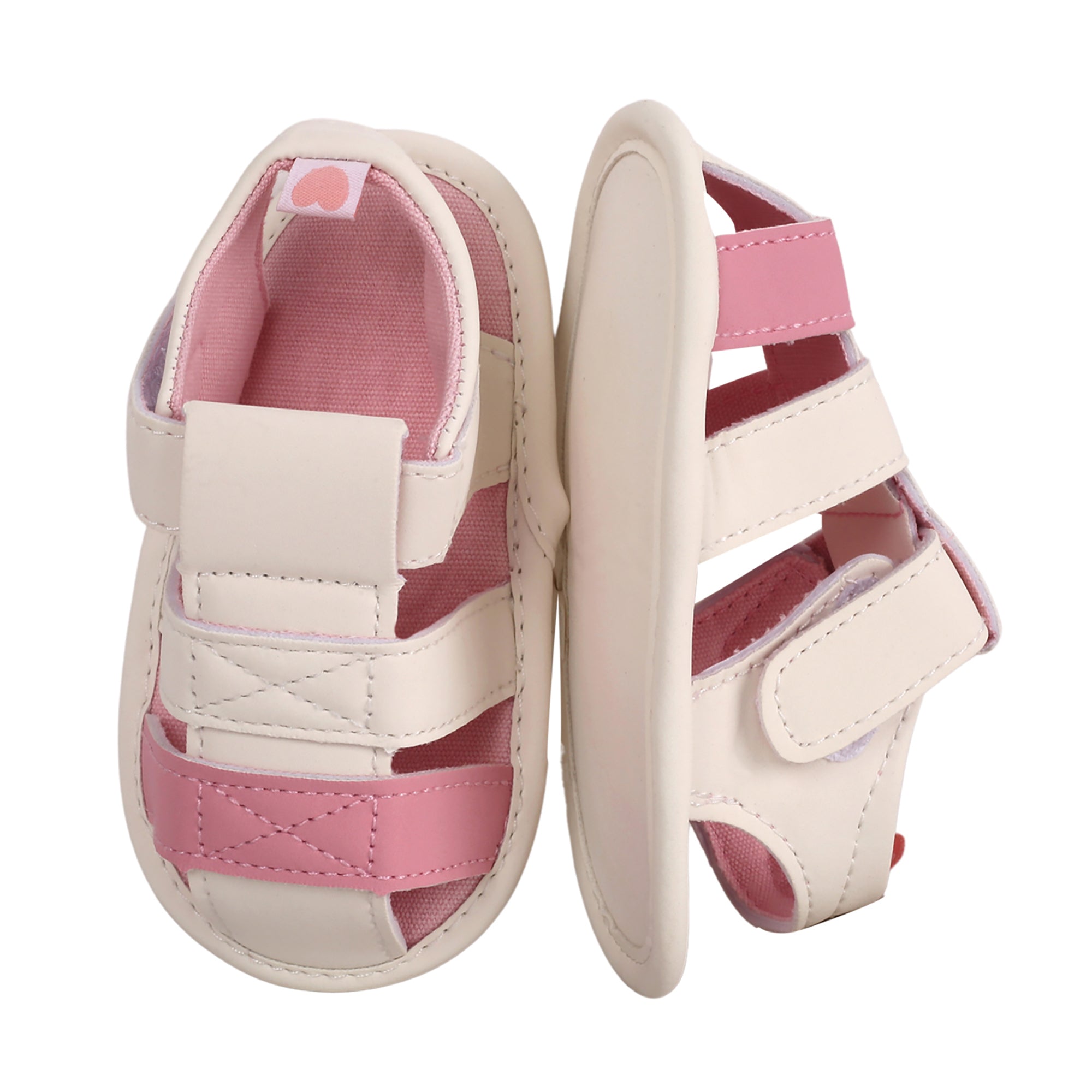 Baby Moo White And Pink Velcro Booties
