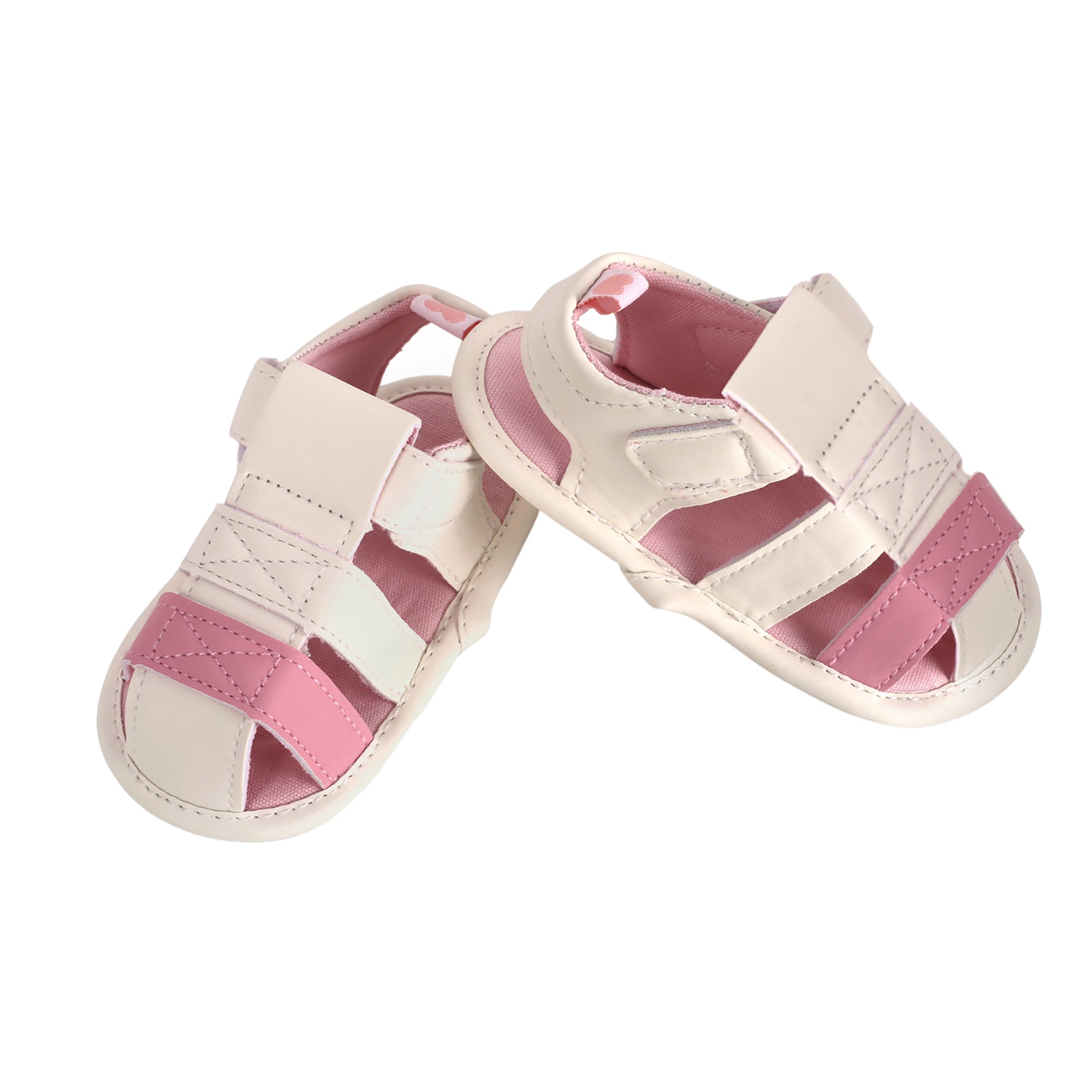 Baby Moo White And Pink Velcro Booties