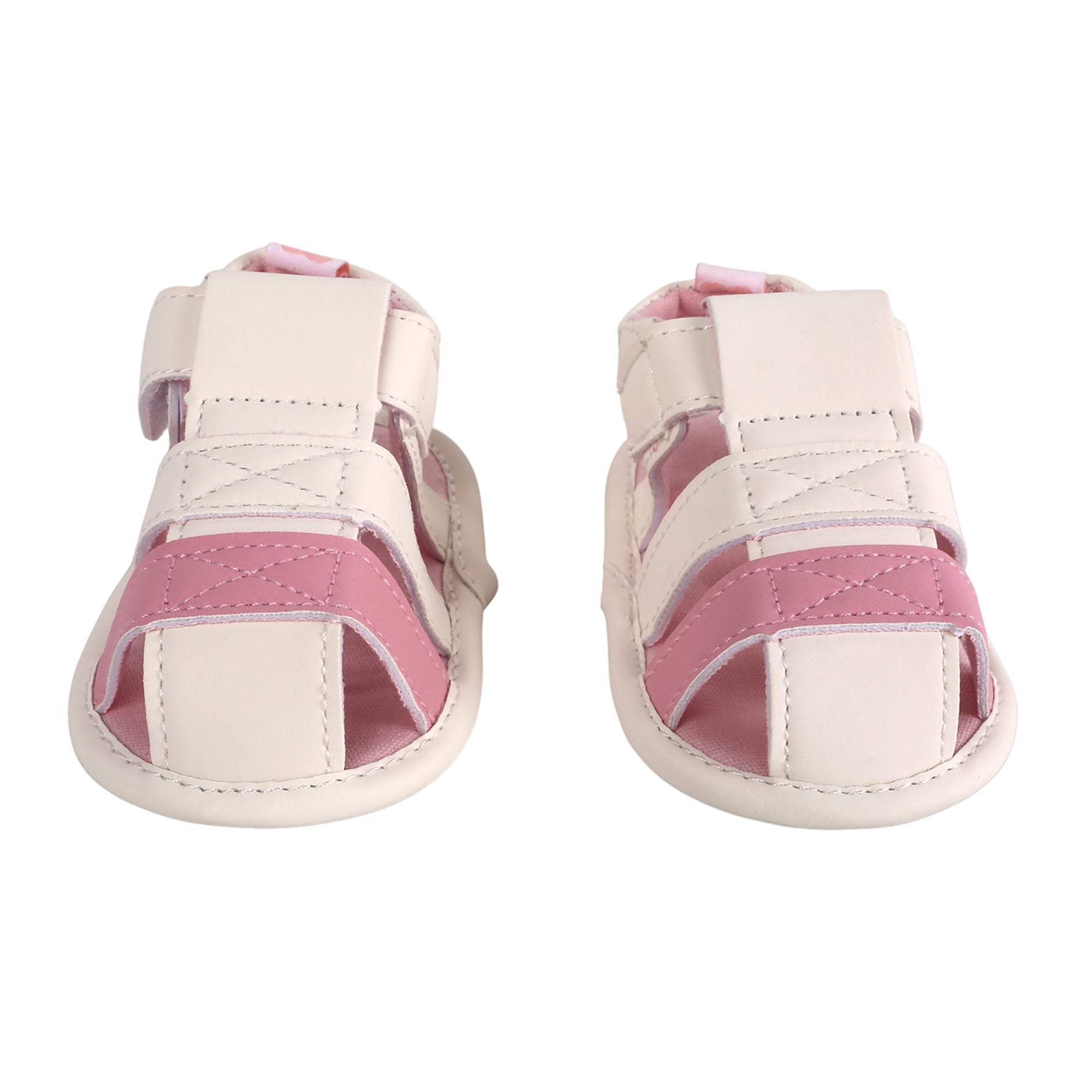 Baby Moo White And Pink Velcro Booties
