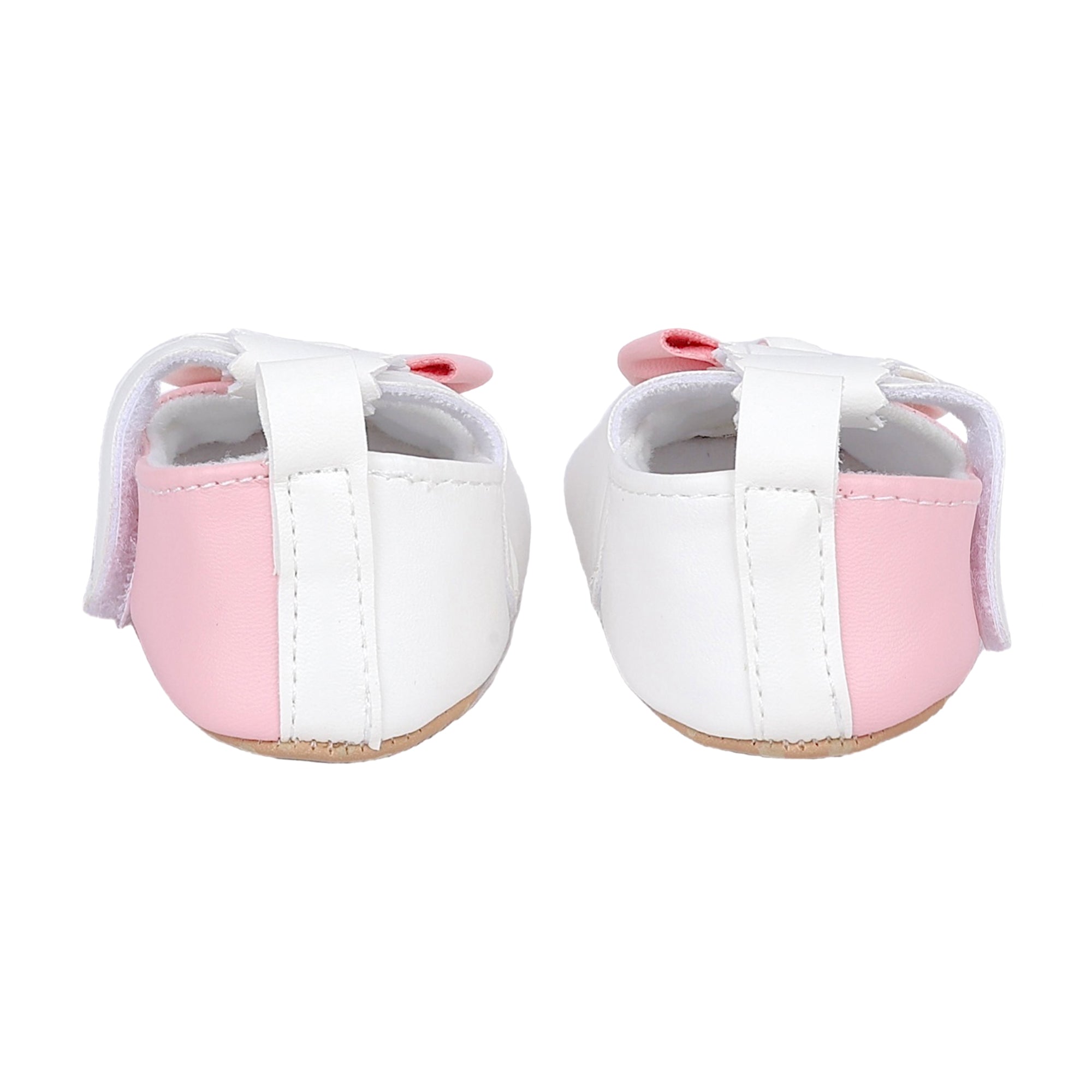 Baby Moo Colour Block Bow Velcro T-Strap Anti Skid- Ballerina Booties - Pink, White