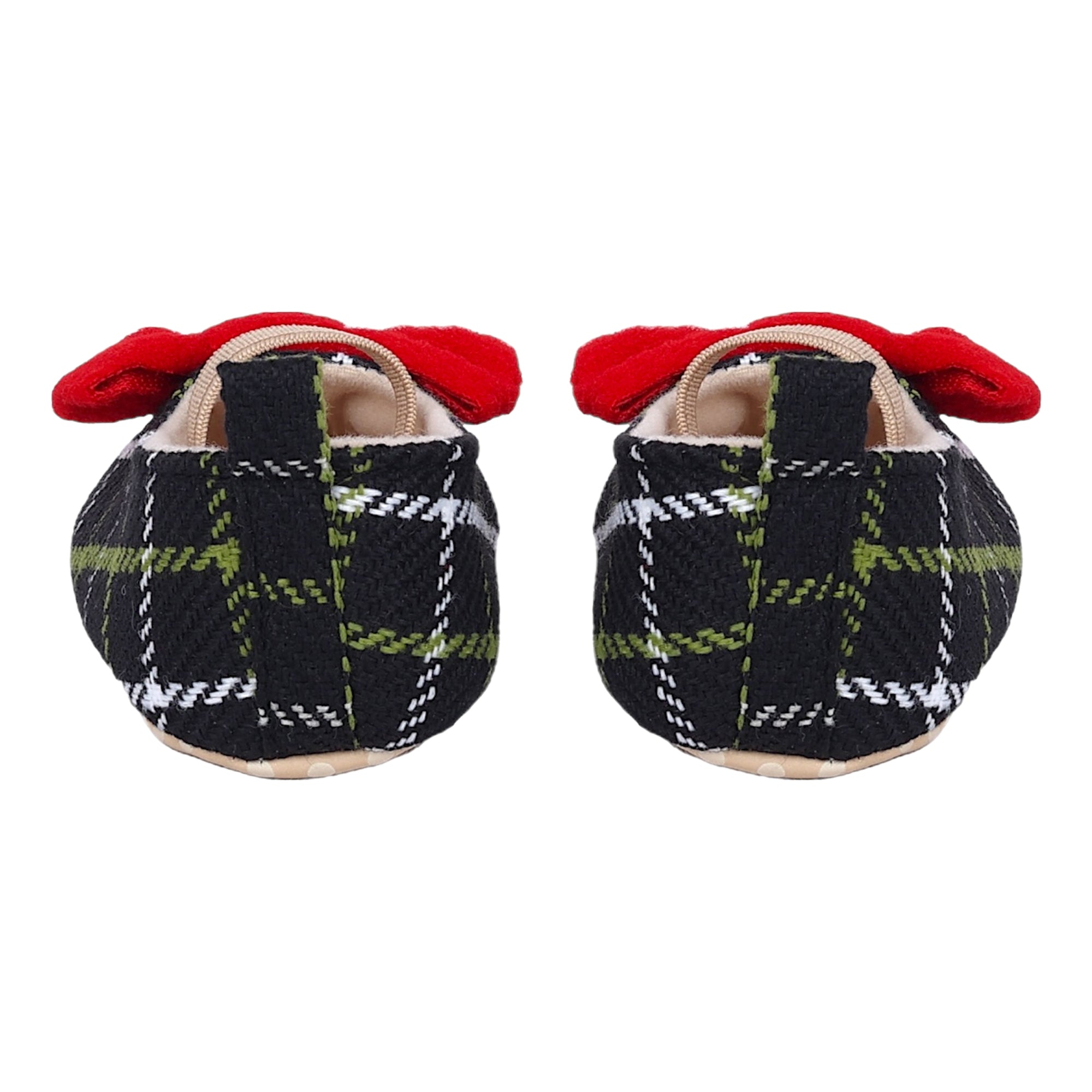Baby Moo Bow With Elastic Strap Plaid Ballerina Booties - Black
