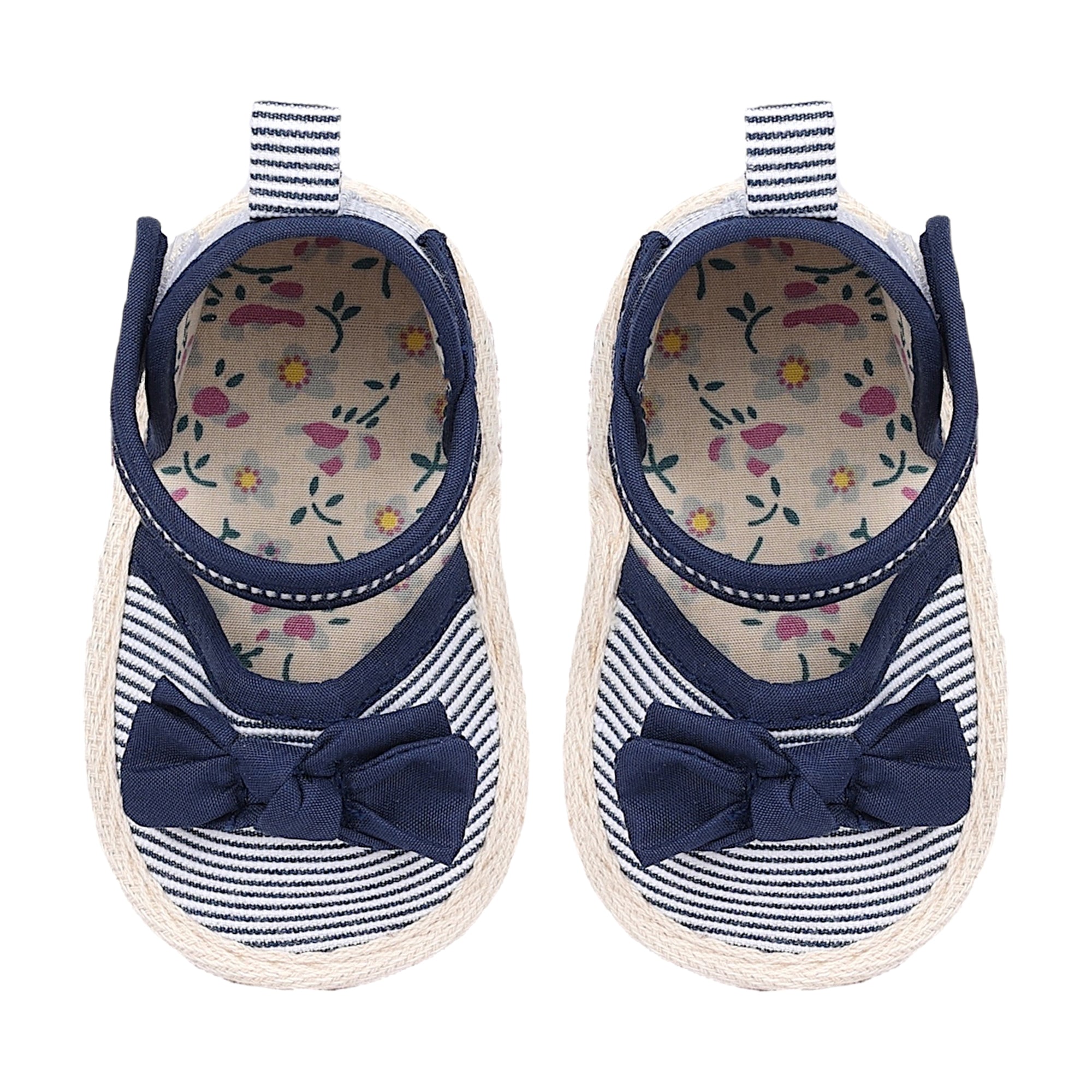 Baby Moo Bow Nautical Striped Velcro Straps Anti-Skid Sandals - Blue