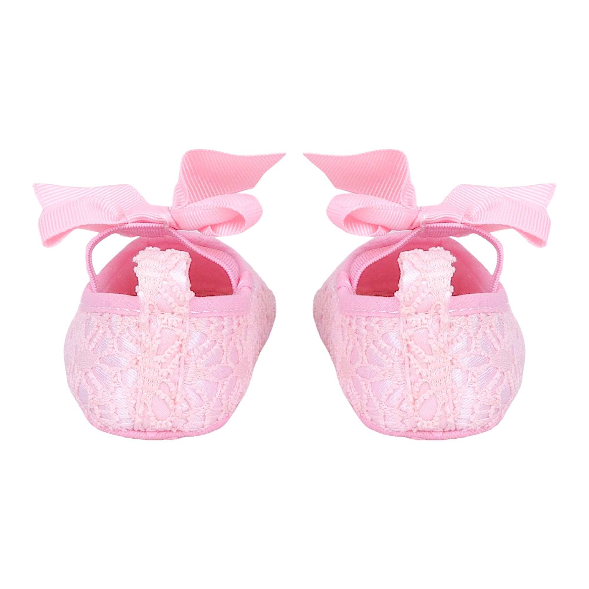 Baby Moo Big Bow Satin Lace Elastic Strap Ballerina Booties - Magenta