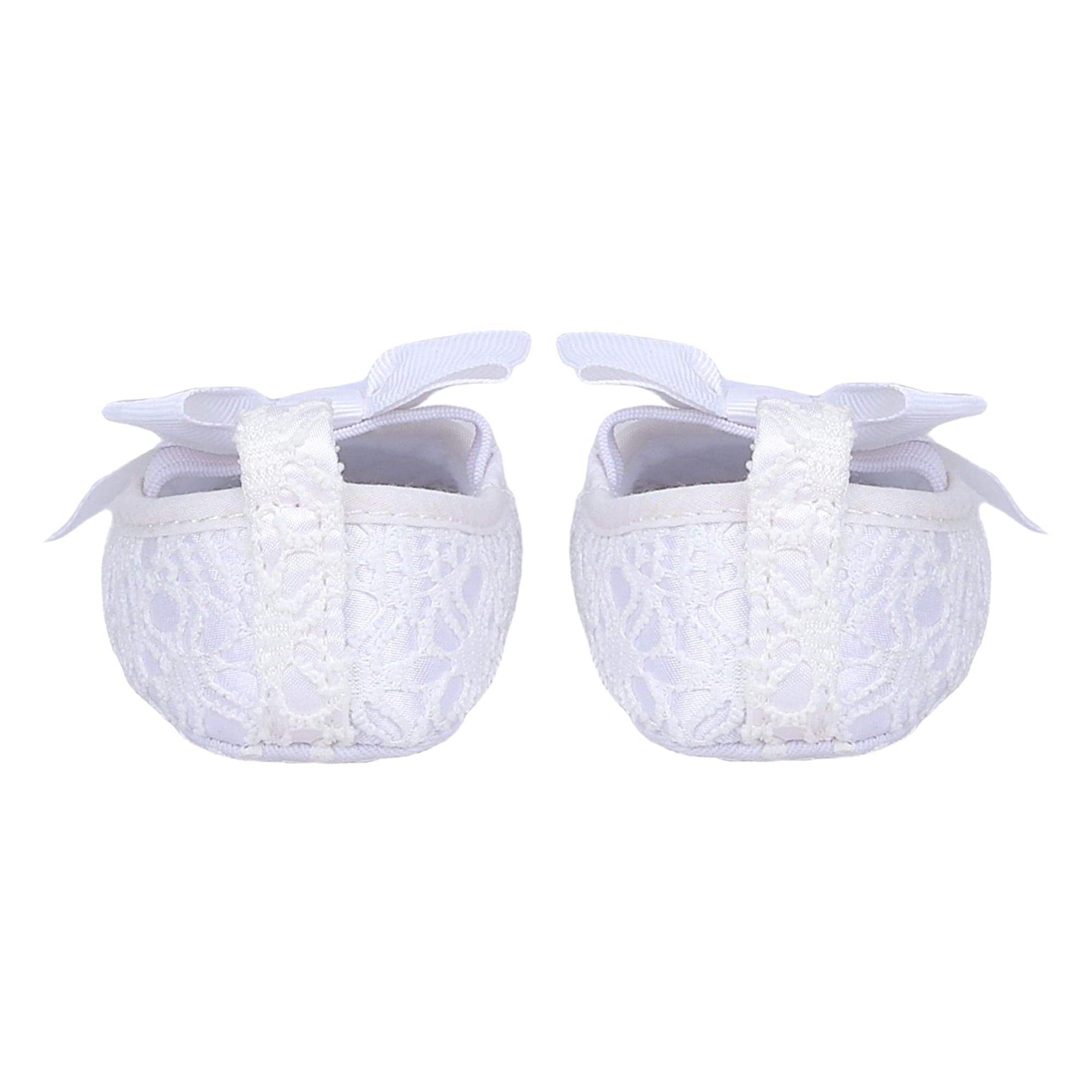 Baby Moo Big Bow Satin Lace Elastic Strap Ballerina Booties - White