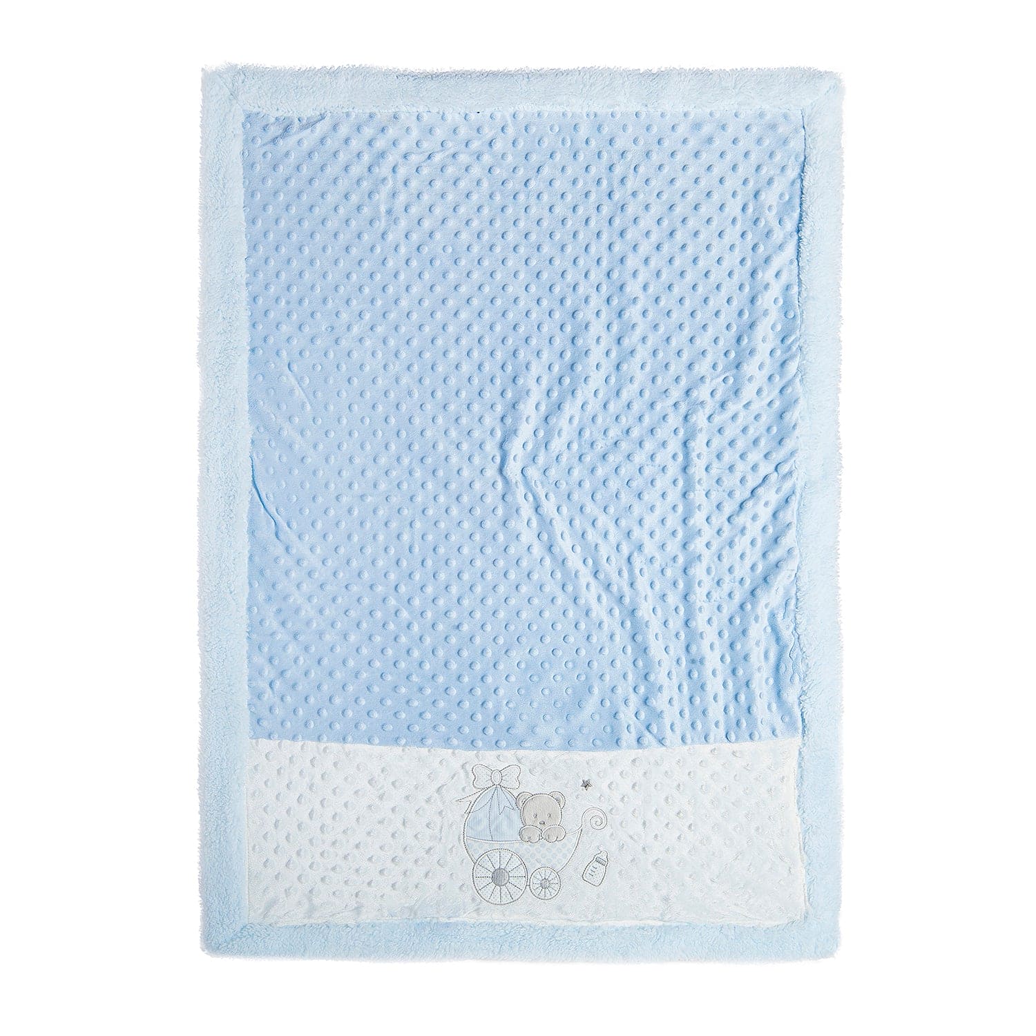 Baby Bear In Pram Soft Reversible Bubble Blanket Blue - Baby Moo