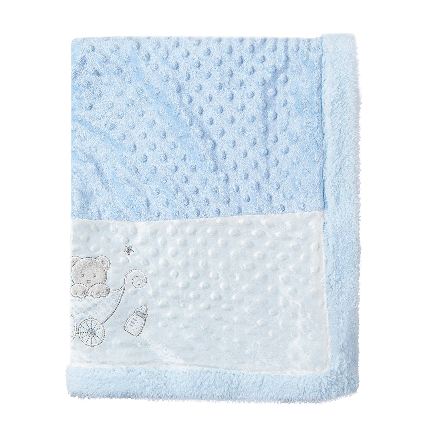 Baby Bear In Pram Soft Reversible Bubble Blanket Blue - Baby Moo