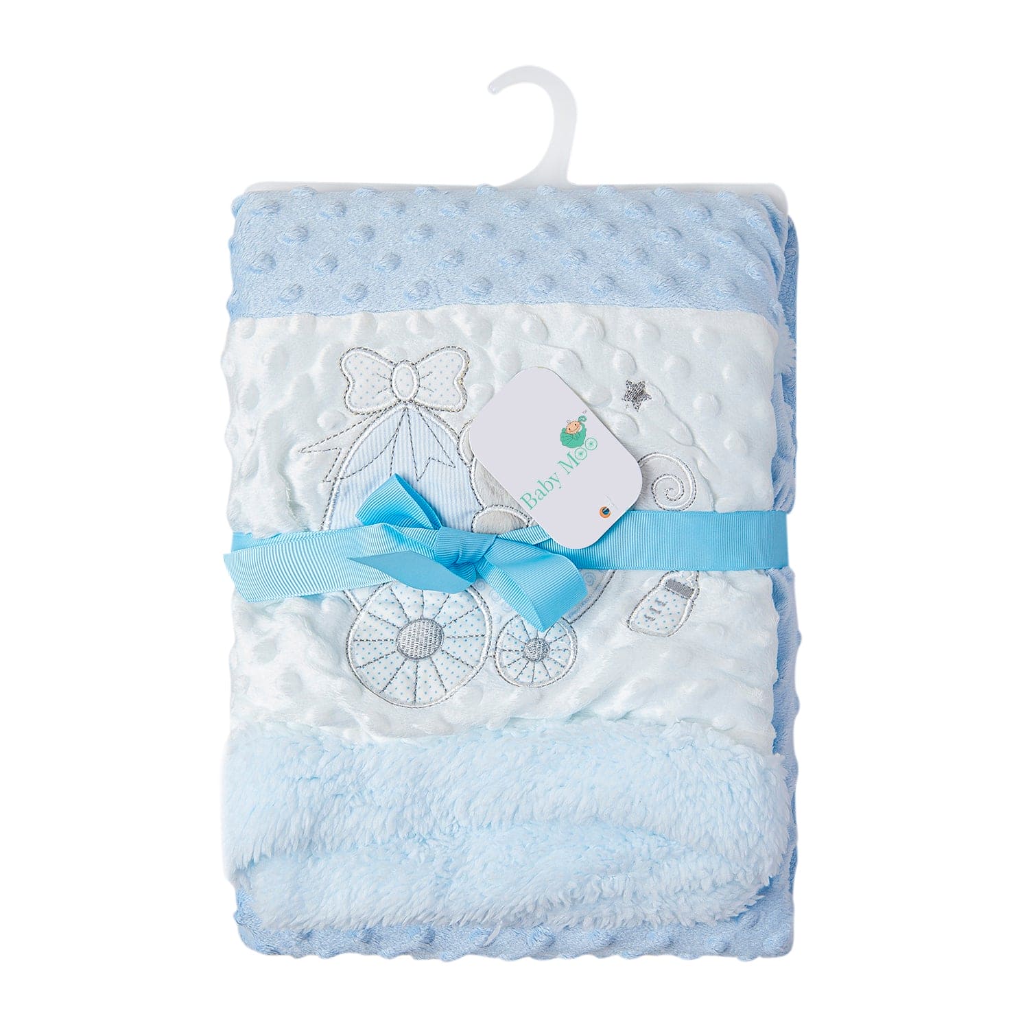 Baby Bear In Pram Soft Reversible Bubble Blanket Blue - Baby Moo