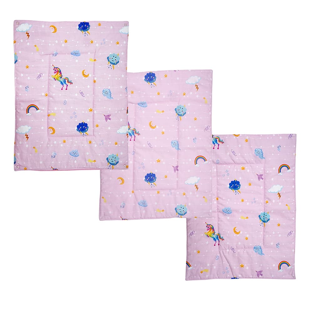 Baby Moo Unicorn 3 Quilted Cotton And 1 Attachable Waterproof Diaper Changing Sheet Set - Pink - Baby Moo