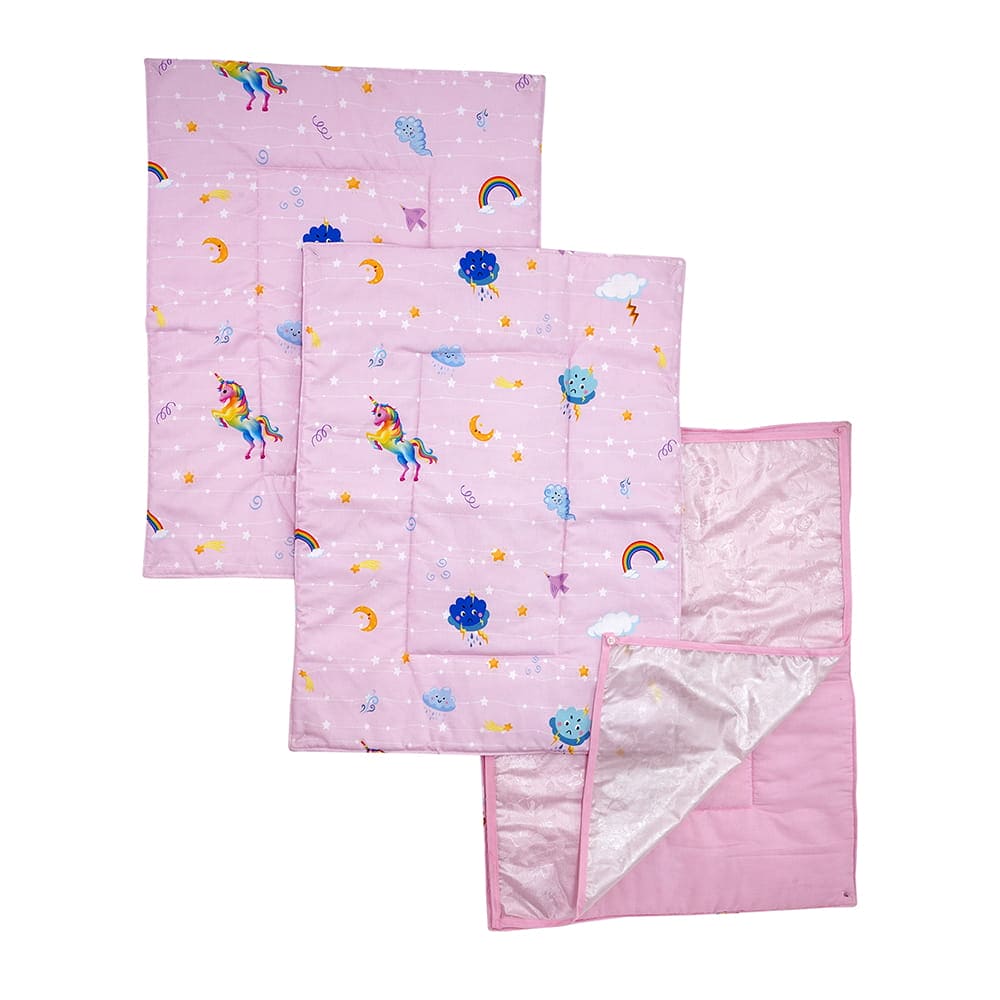Baby Moo Unicorn 3 Quilted Cotton And 1 Attachable Waterproof Diaper Changing Sheet Set - Pink - Baby Moo
