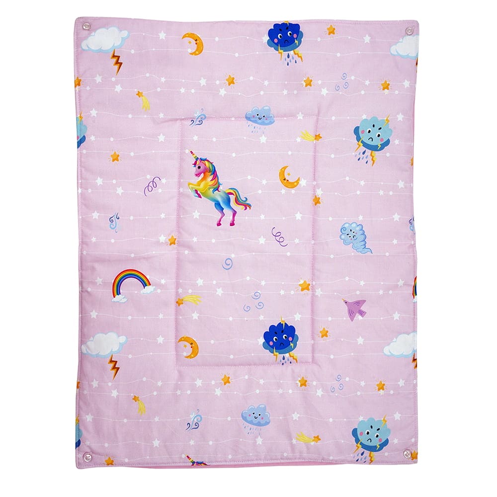 Baby Moo Unicorn 3 Quilted Cotton And 1 Attachable Waterproof Diaper Changing Sheet Set - Pink - Baby Moo