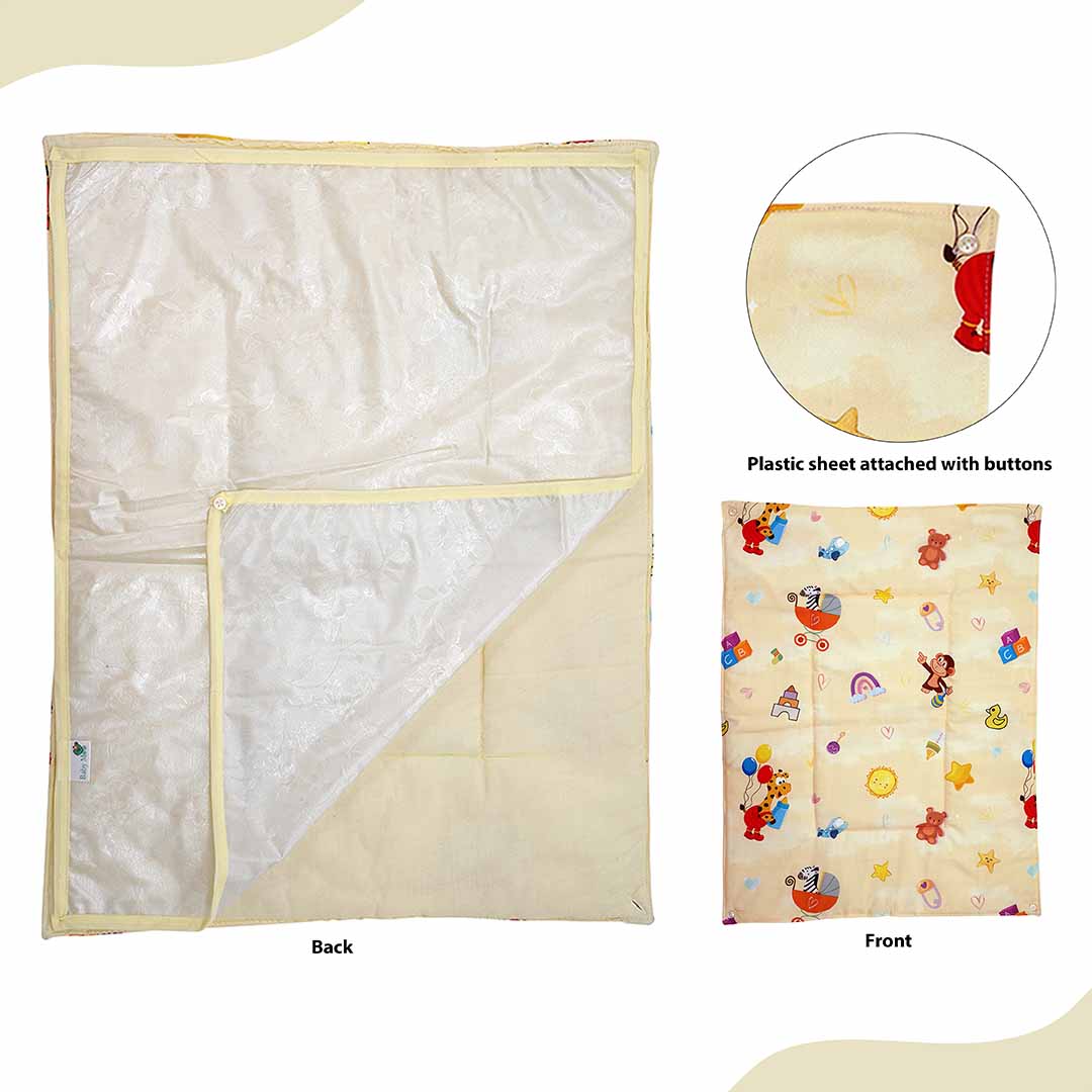Baby Moo Zebra in Pram 3 Quilted Cotton And 1 Attachable Waterproof Diaper Changing Sheet Set - Yellow - Baby Moo