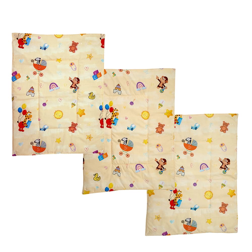 Baby Moo Zebra in Pram 3 Quilted Cotton And 1 Attachable Waterproof Diaper Changing Sheet Set - Yellow - Baby Moo