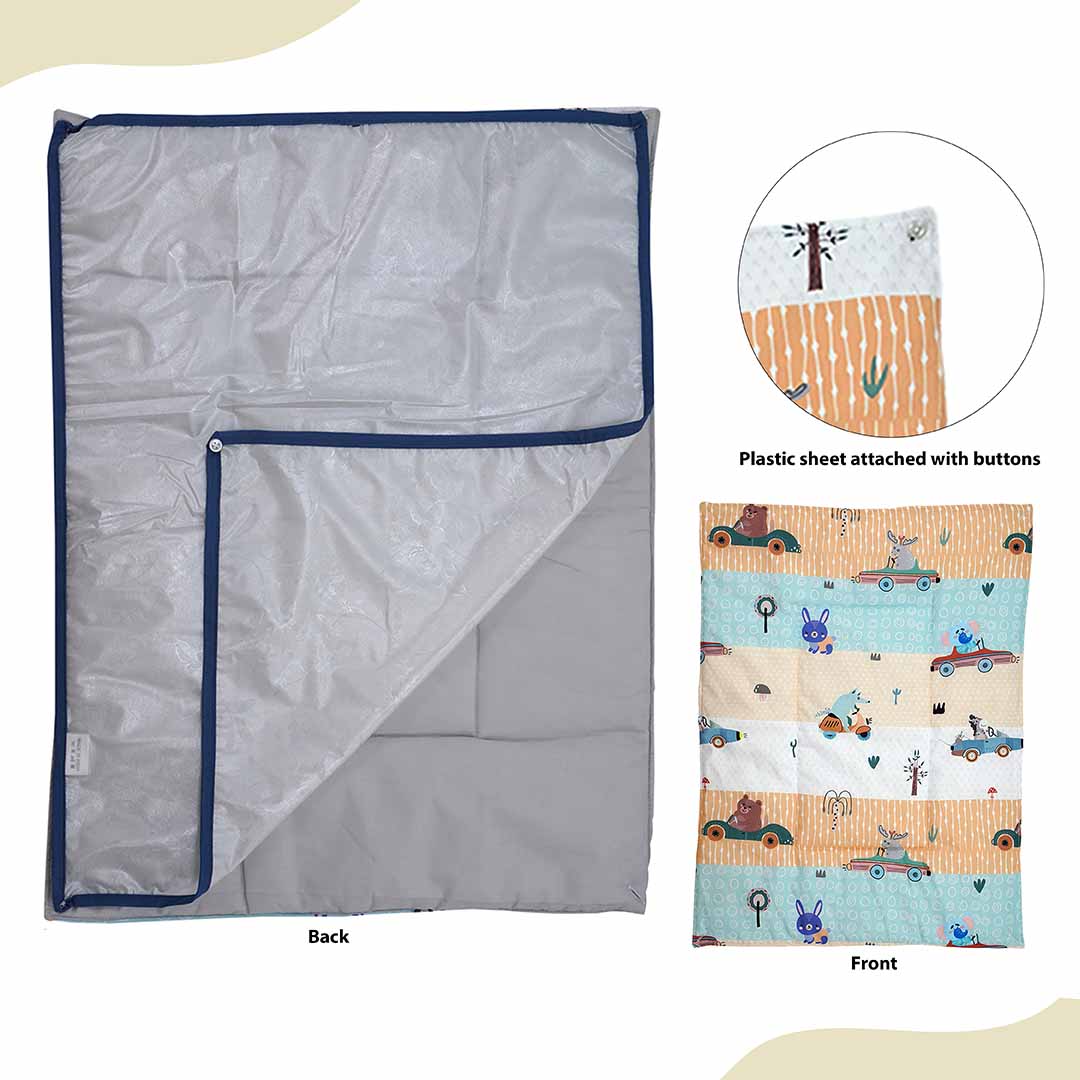 Baby Moo Animal Safari 3 Quilted Cotton And 1 Attachable Waterproof Diaper Changing Sheet Set - Yellow - Baby Moo