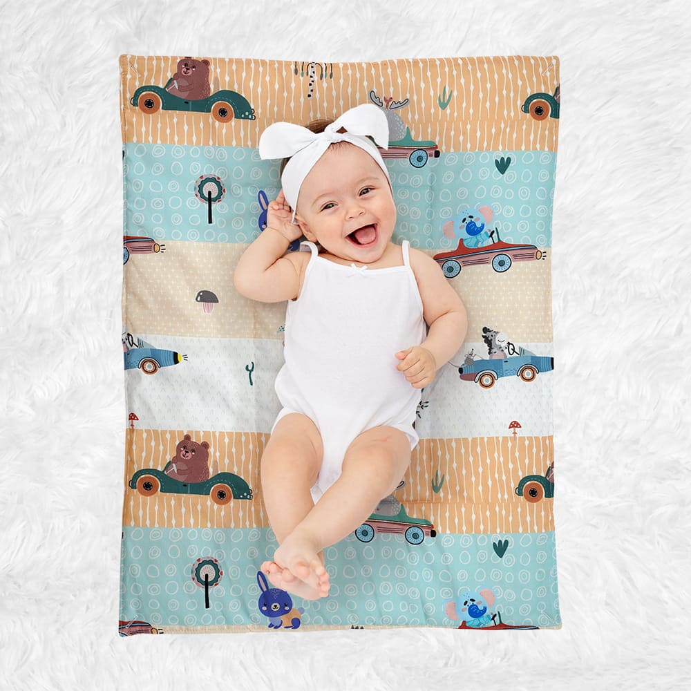 Baby Moo Animal Safari 3 Quilted Cotton And 1 Attachable Waterproof Diaper Changing Sheet Set - Yellow - Baby Moo