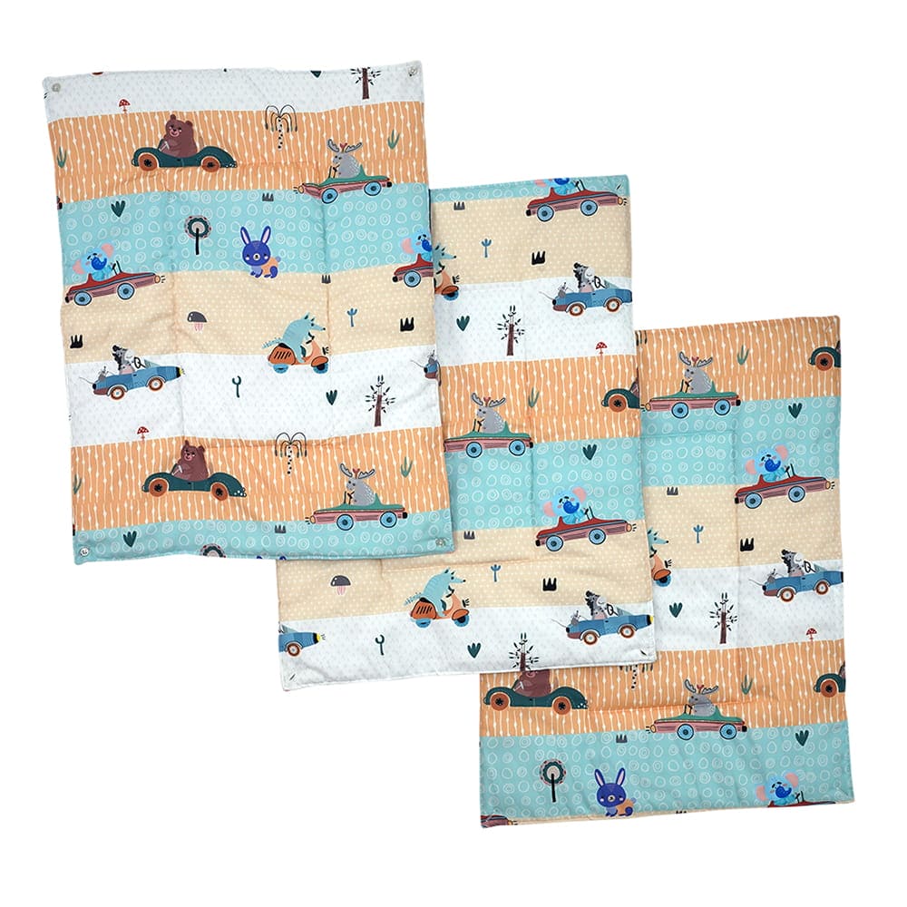 Baby Moo Animal Safari 3 Quilted Cotton And 1 Attachable Waterproof Diaper Changing Sheet Set - Yellow - Baby Moo