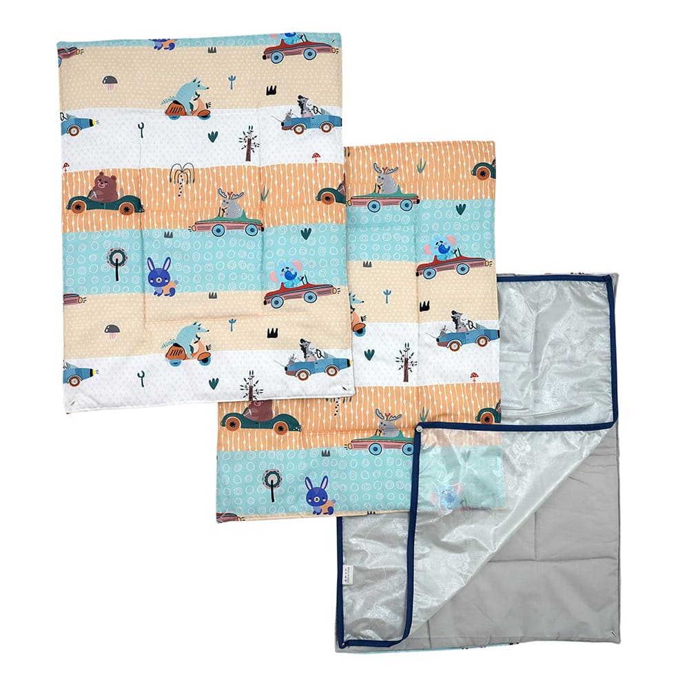 Baby Moo Animal Safari 3 Quilted Cotton And 1 Attachable Waterproof Diaper Changing Sheet Set - Yellow - Baby Moo
