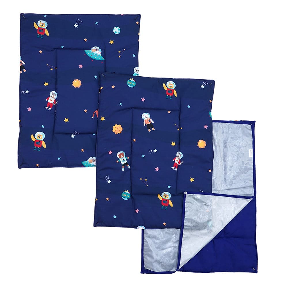 Baby Moo Spaceship 3 Quilted Cotton And 1 Attachable Waterproof Diaper Changing Sheet Set - Blue - Baby Moo