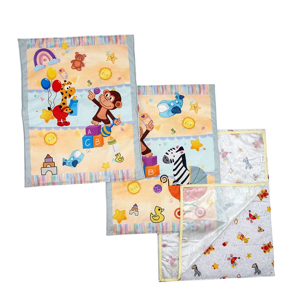 Baby Moo Zebra in Pram 3 Velvet And 1 Waterproof Diaper Changing Sheet Set - Yellow - Baby Moo