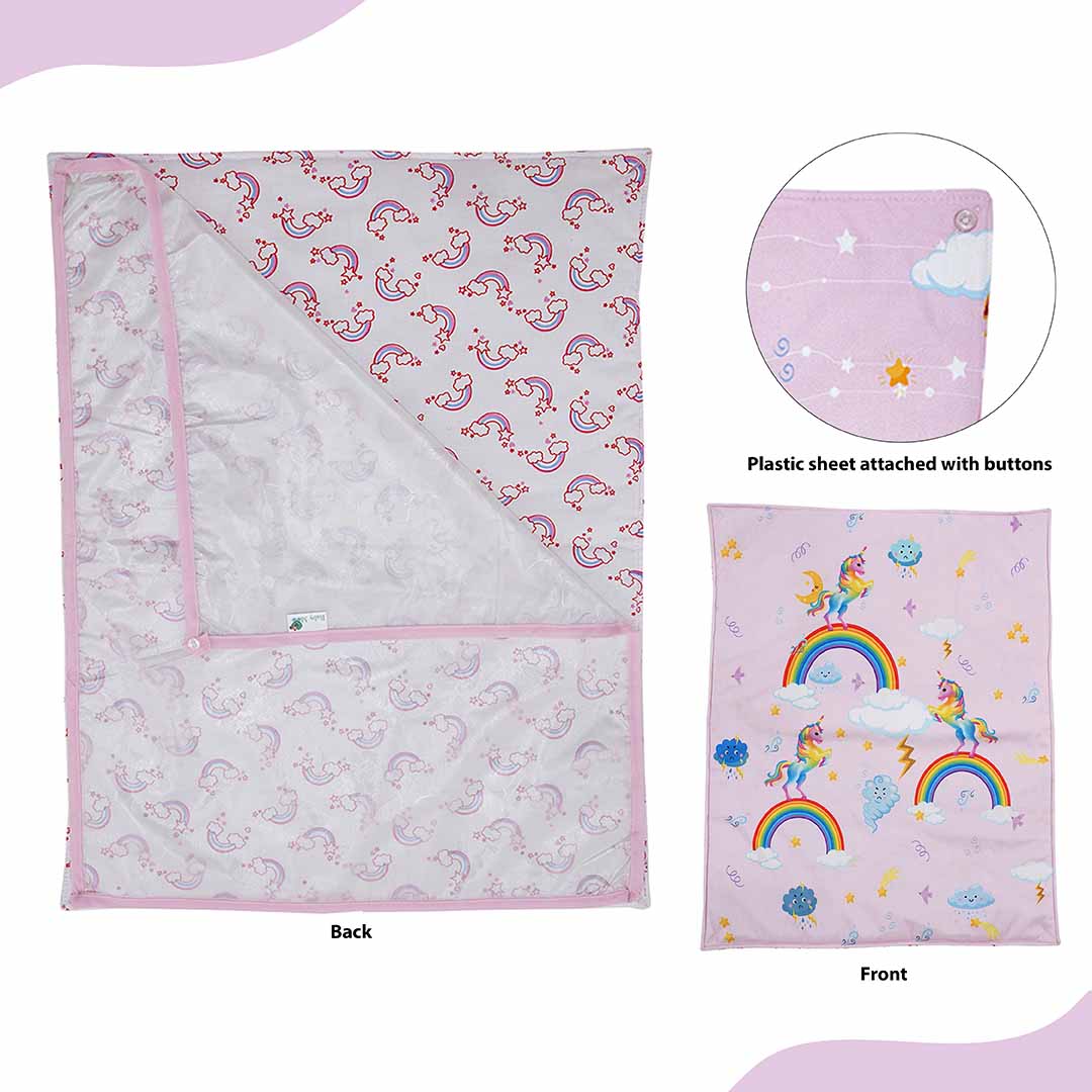 Baby Moo Unicorn 3 Velvet And 1 Waterproof Diaper Changing Sheet Set - Pink - Baby Moo