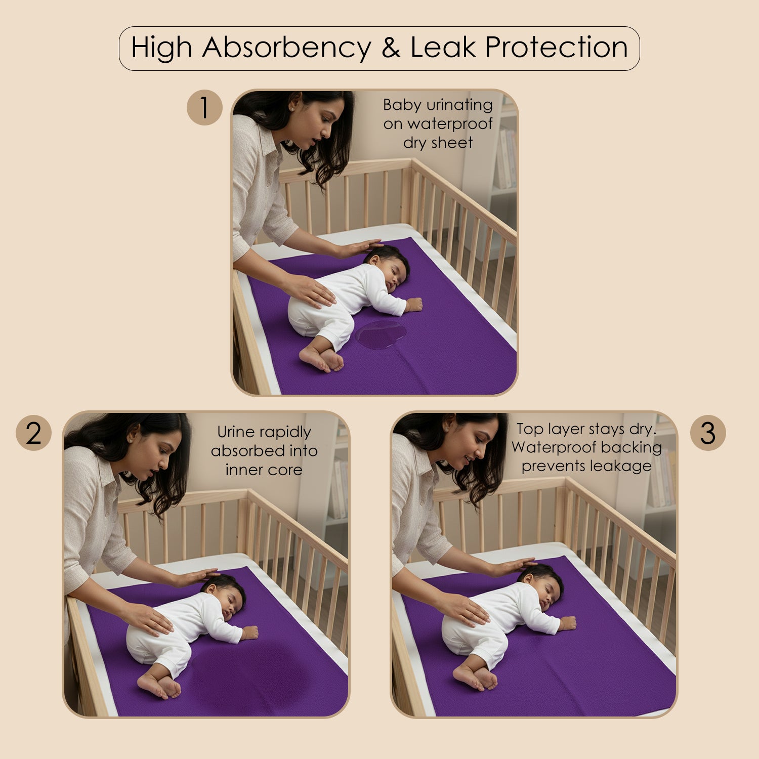 Baby Moo Plain Changeable Dry Sheet Water-resistant Bed Protector -Amethyst