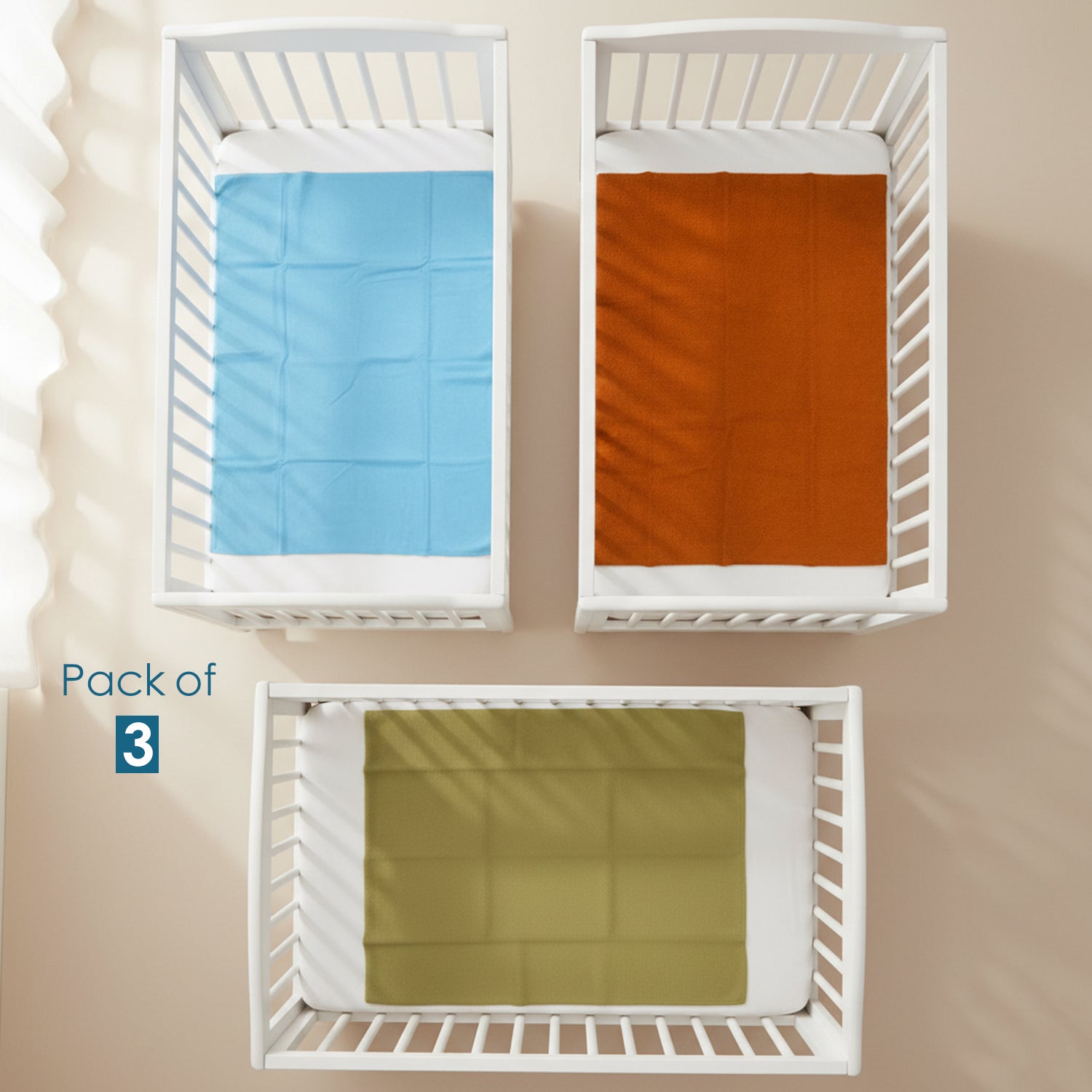 Baby Moo Plain Changeable Dry Sheet Water-resistant Bed Protector Pack Of 3 - Blue, Brown And Olive Green