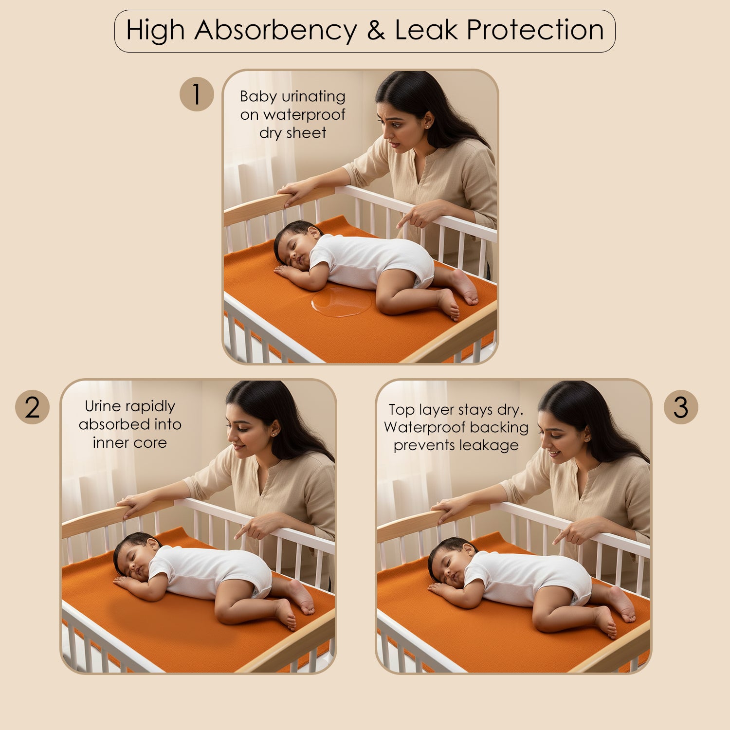 Baby Moo Plain Changeable Dry Sheet Water-resistant Bed Protector Pack Of 3 - Blue, Brown And Olive Green