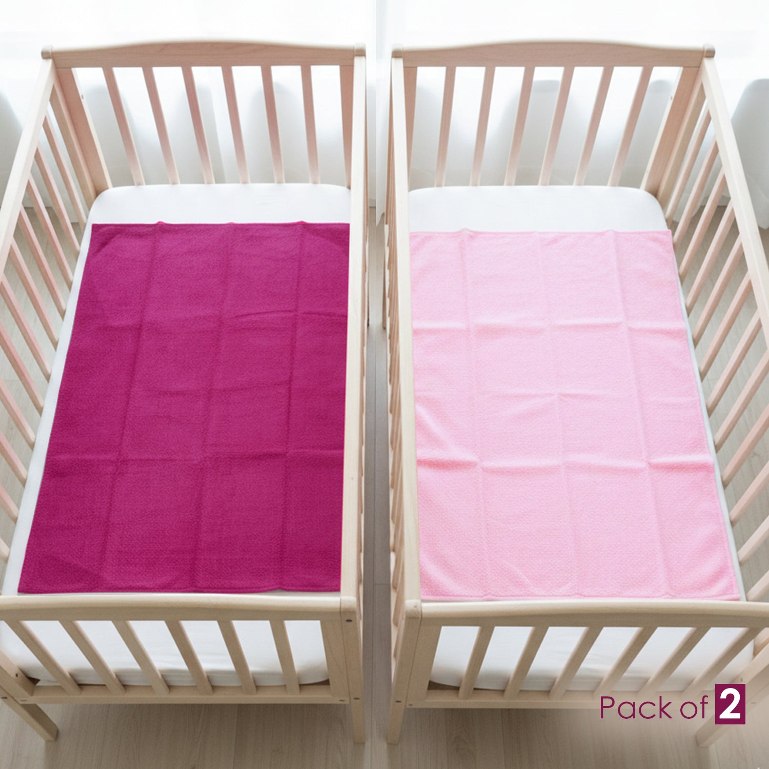 Baby Moo Plain Changeable Dry Sheet Water-resistant Bed Protector Pack Of 2 - Burgundy, Pink