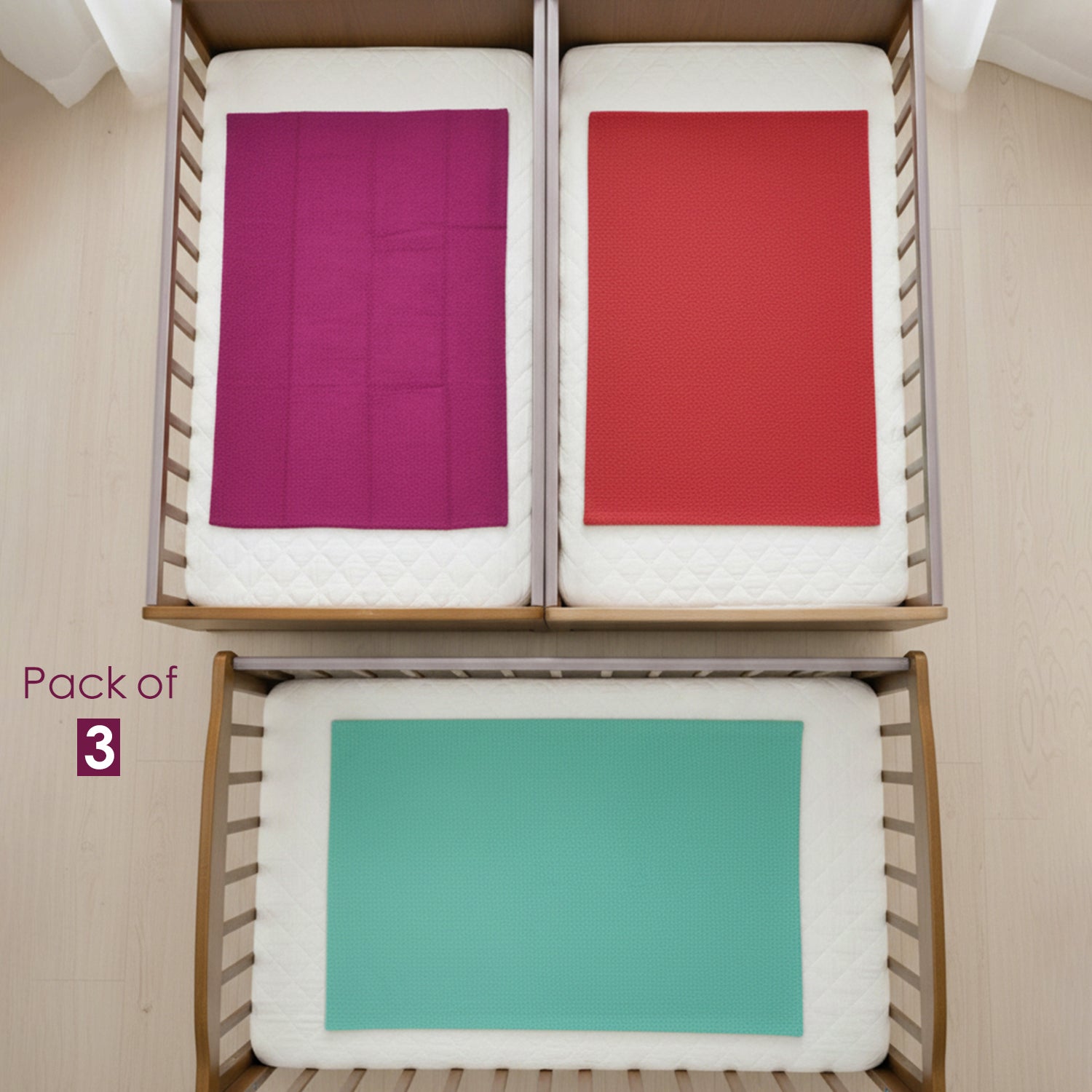 Baby Moo Plain Changeable Dry Sheet Water-resistant Bed Protector Pack Of 3 - Burgundy, Sea Green And Red