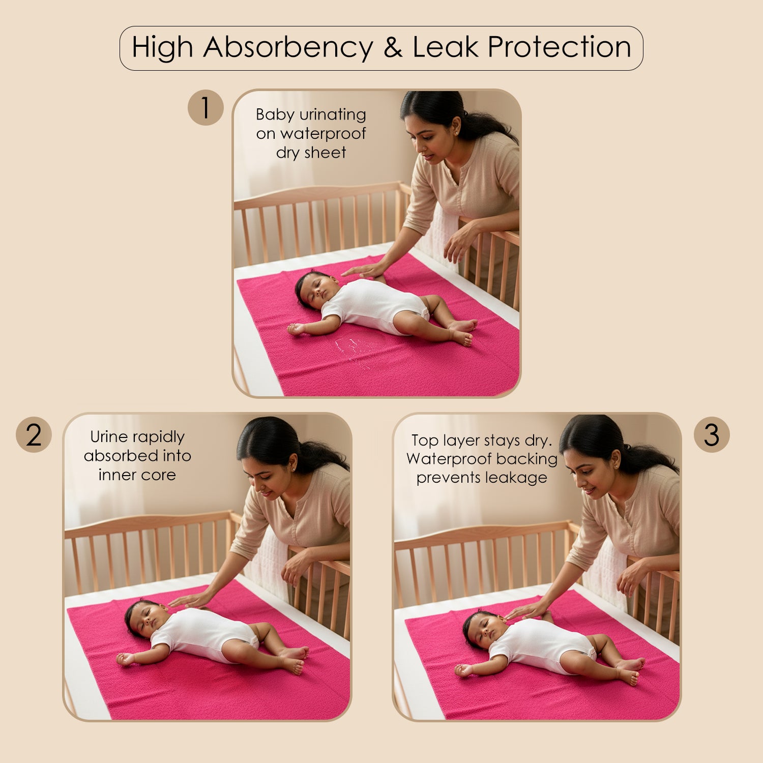 Baby Moo Plain Changeable Dry Sheet Water-resistant Bed Protector - Dark Pink