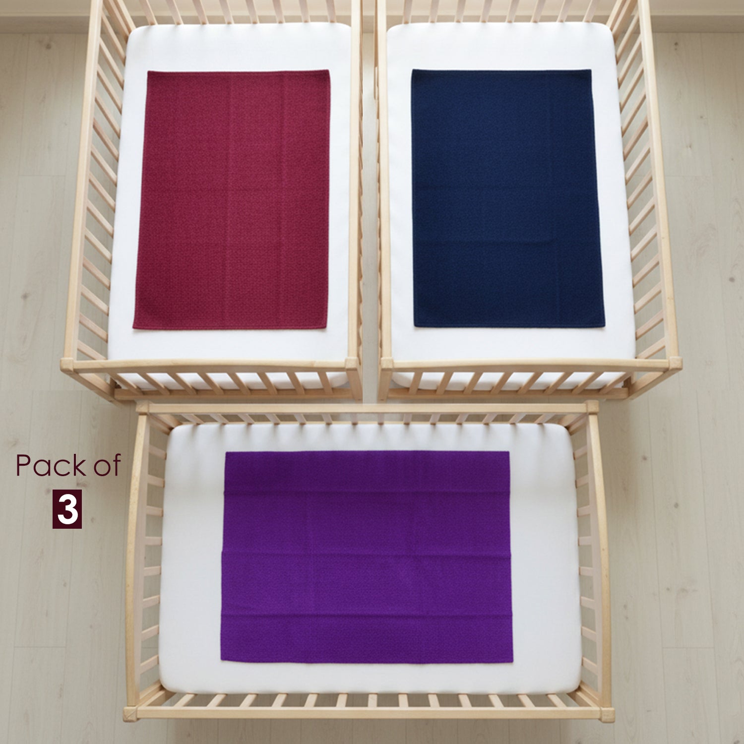 Baby Moo Plain Changeable Dry Sheet Water-resistant Bed Protector Pack Of 3 - Maroon, Amethyst And Navy Blue