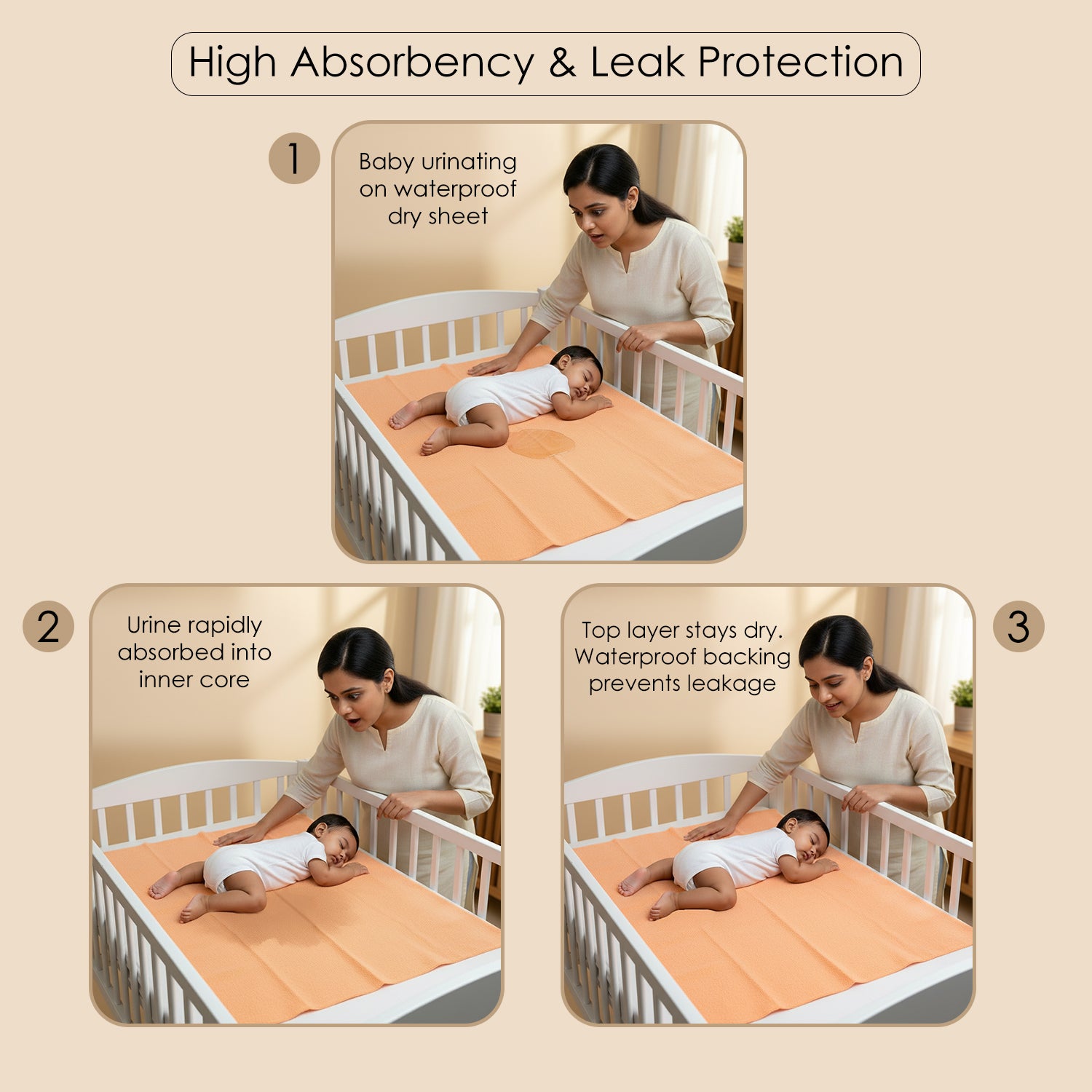 Baby Moo Plain Changeable Dry Sheet Water-resistant Bed Protector - Orange