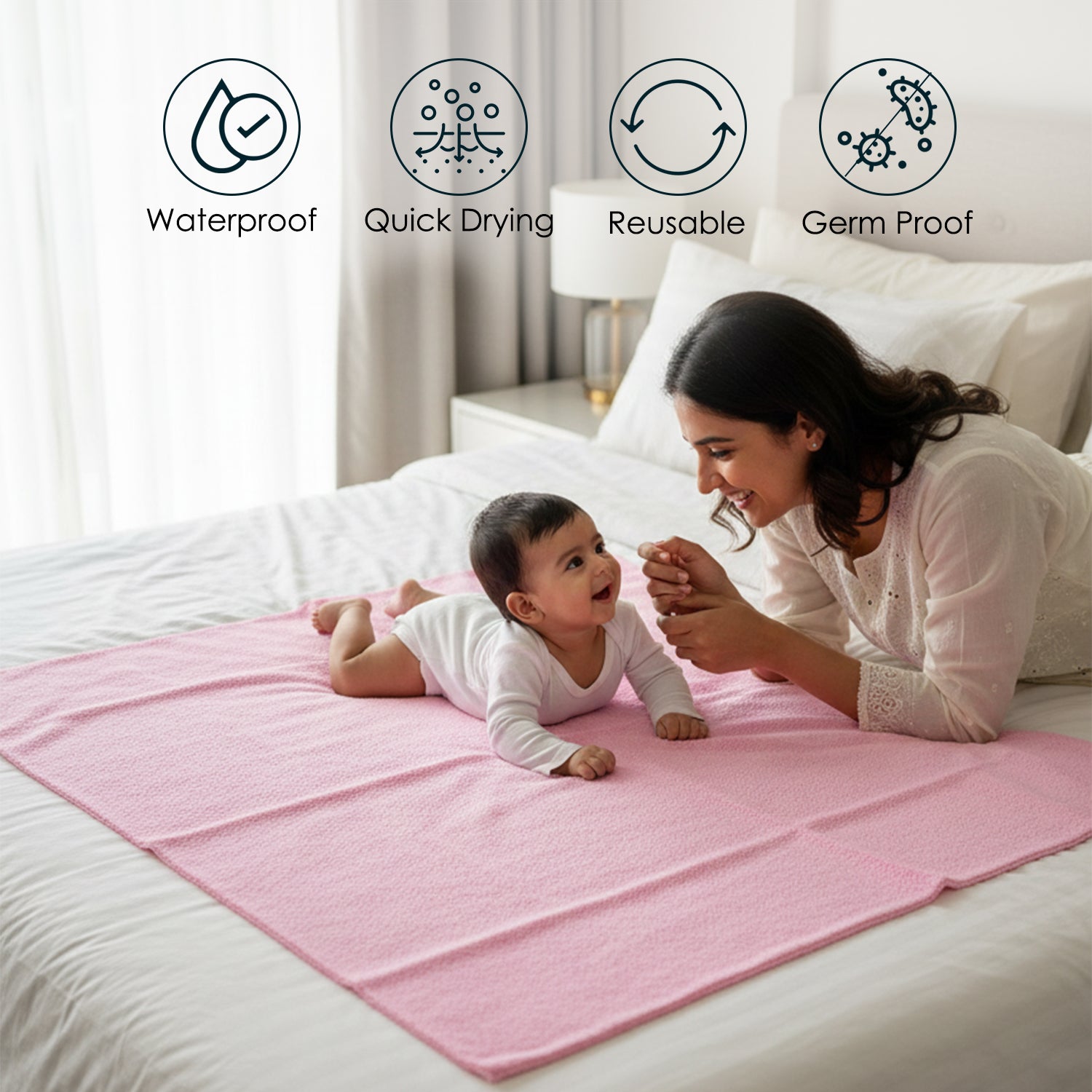 Baby Moo Plain Changeable Dry Sheet Water-resistant Bed Protector Pack Of 3 - Pink, Green And Purple