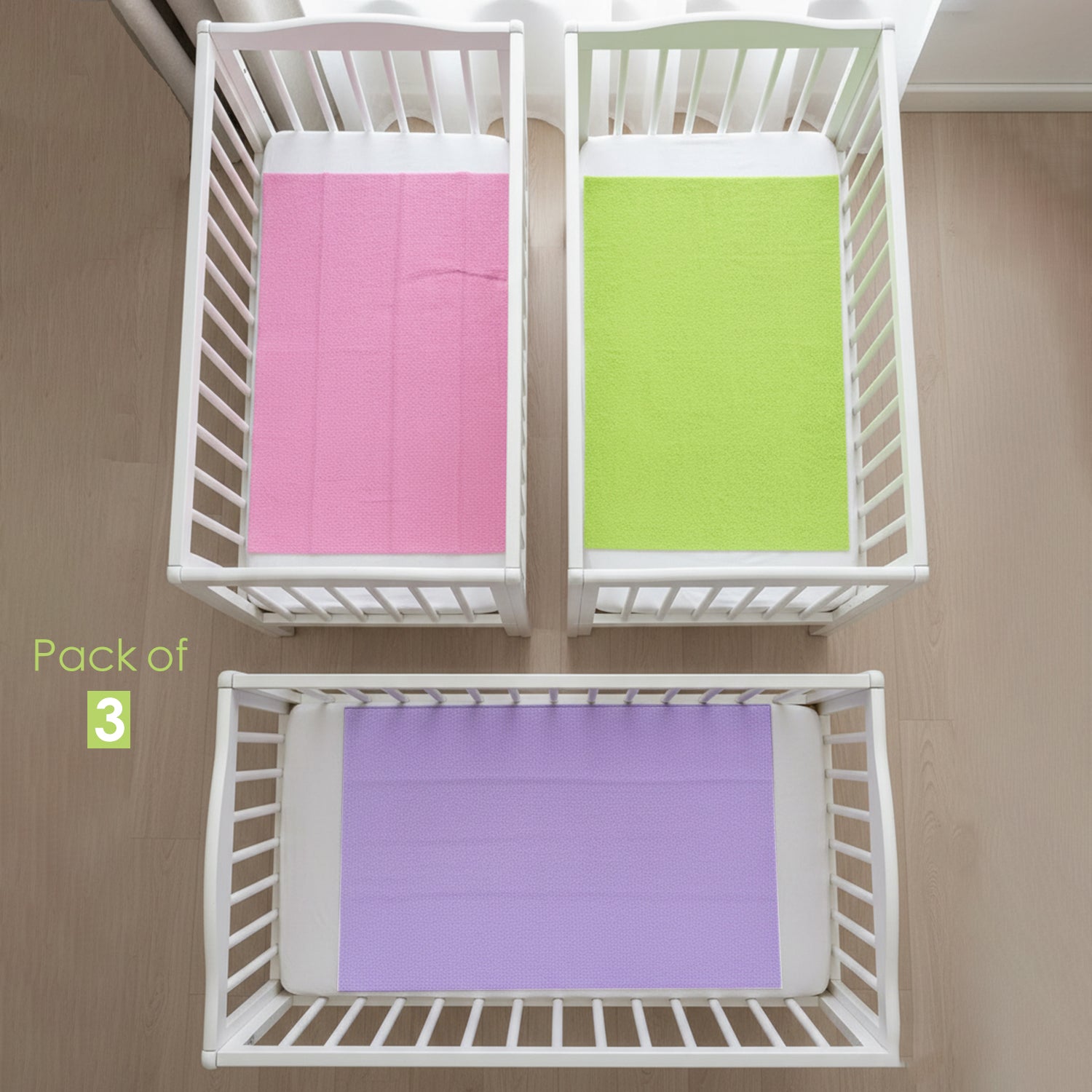 Baby Moo Plain Changeable Dry Sheet Water-resistant Bed Protector Pack Of 3 - Pink, Green And Purple