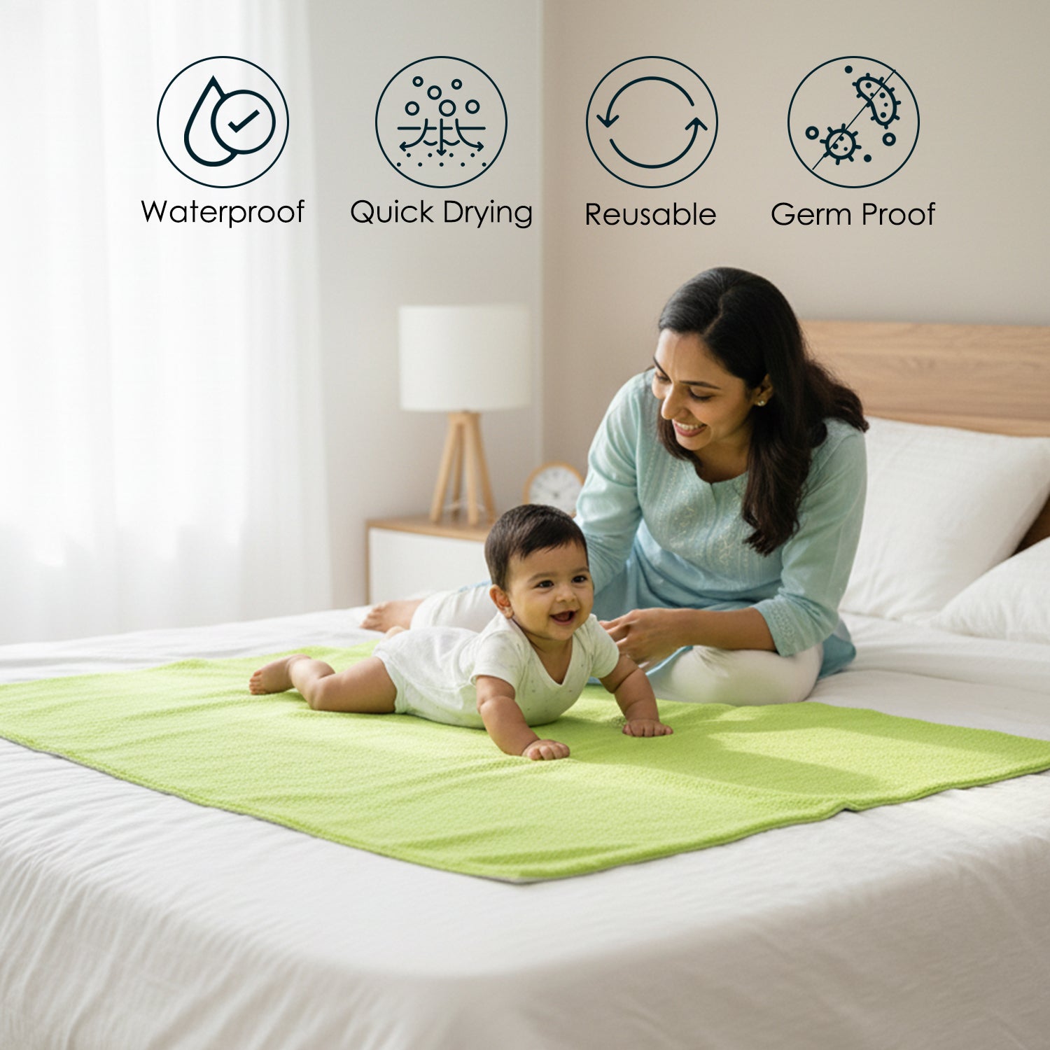 Baby Moo Plain Changeable Dry Sheet Water-resistant Bed Protector Pack Of 2 - Purple, Green