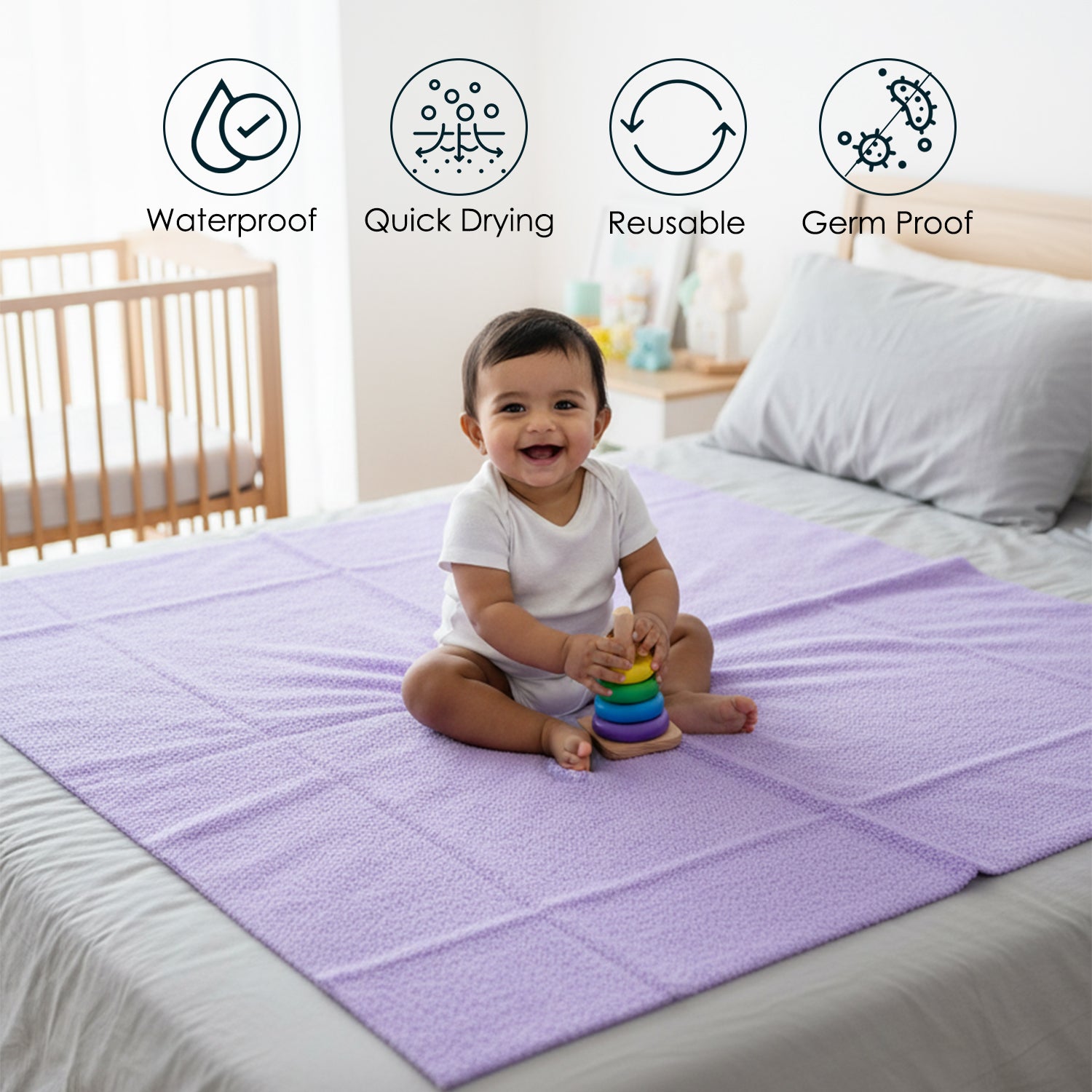 Baby Moo Plain Changeable Dry Sheet Water-resistant Bed Protector - Purple
