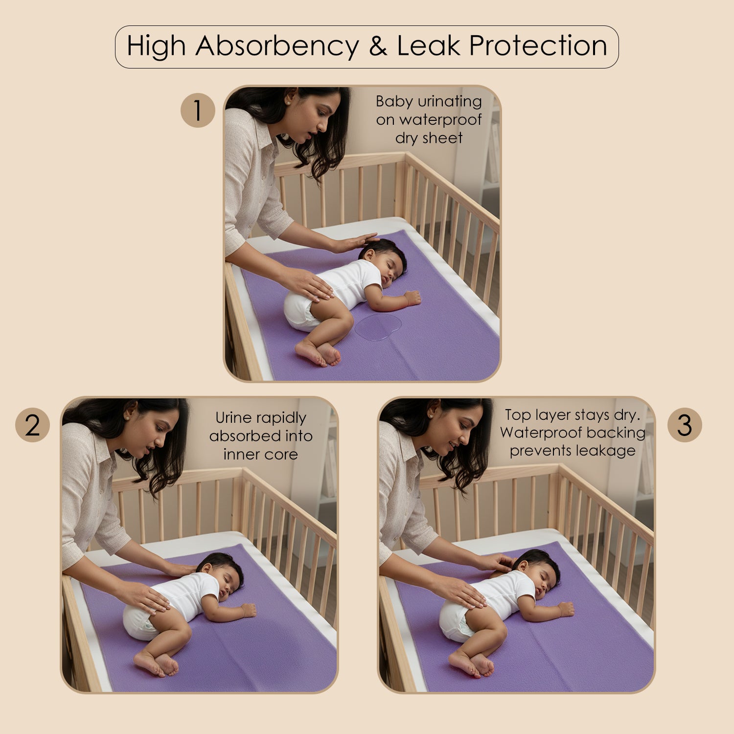 Baby Moo Plain Changeable Dry Sheet Water-resistant Bed Protector - Purple