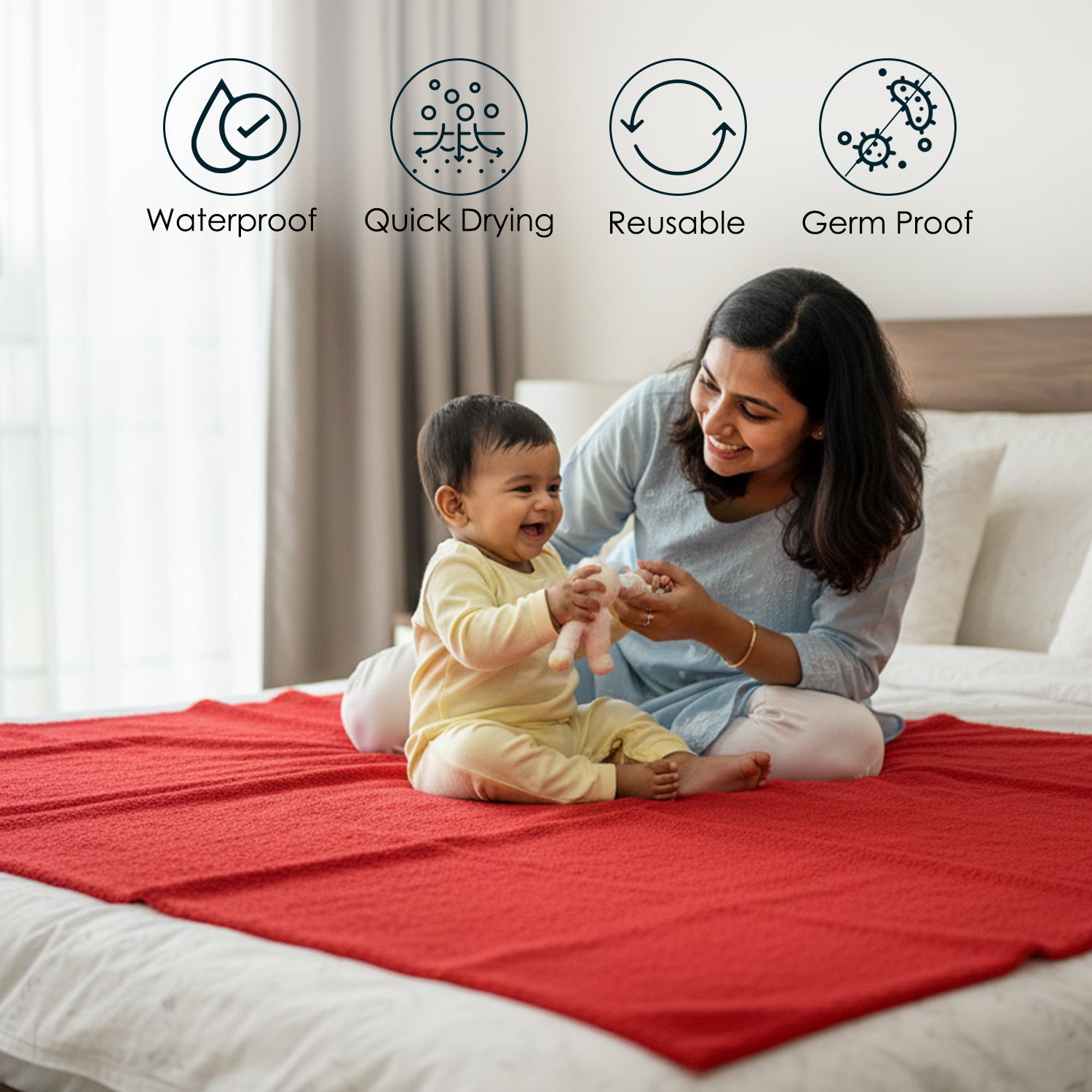 Baby Moo Plain Changeable Dry Sheet Water-resistant Bed Protector - Red