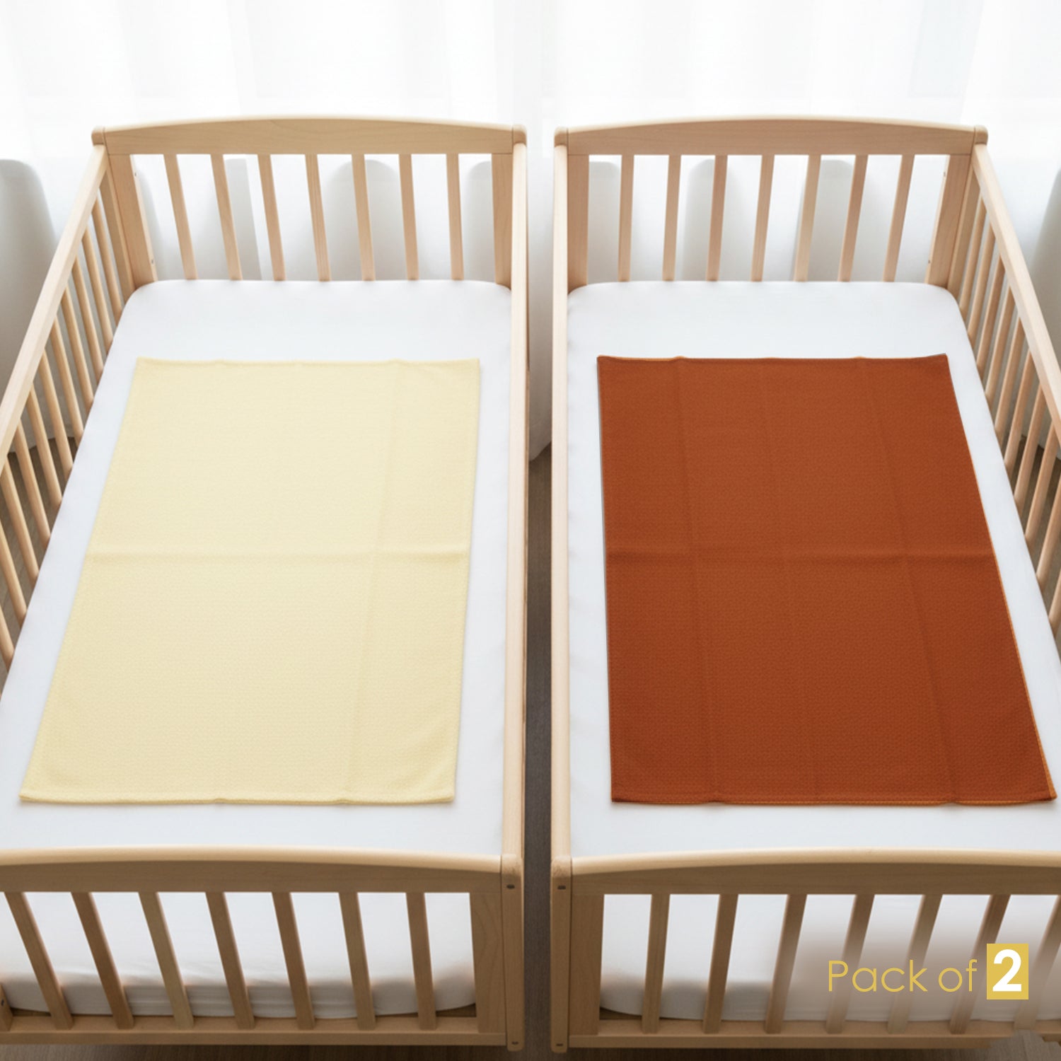 Baby Moo Plain Changeable Dry Sheet Water-resistant Bed Protector Pack Of 2 - Yellow, Brown