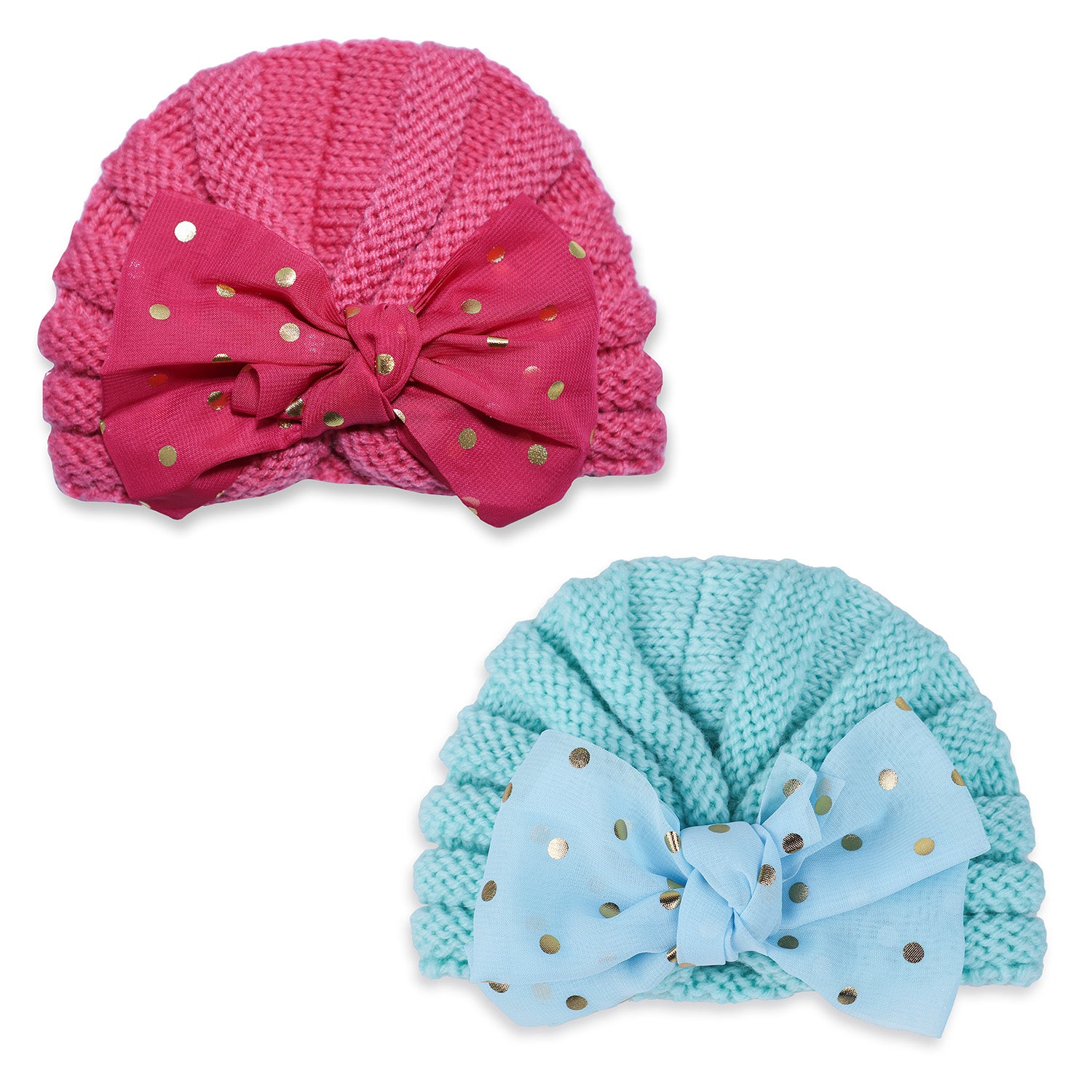 Baby Moo Partywear Sequence Bow 2 Pack Turban Caps - Pink And Blue - Baby Moo