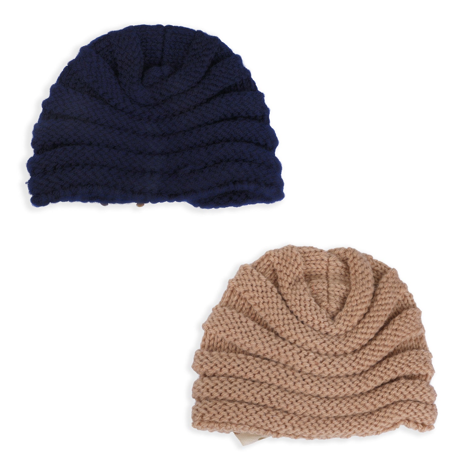 Baby Moo Partywear Sequence Bow 2 Pack Turban Caps - Brown And Navy Blue - Baby Moo