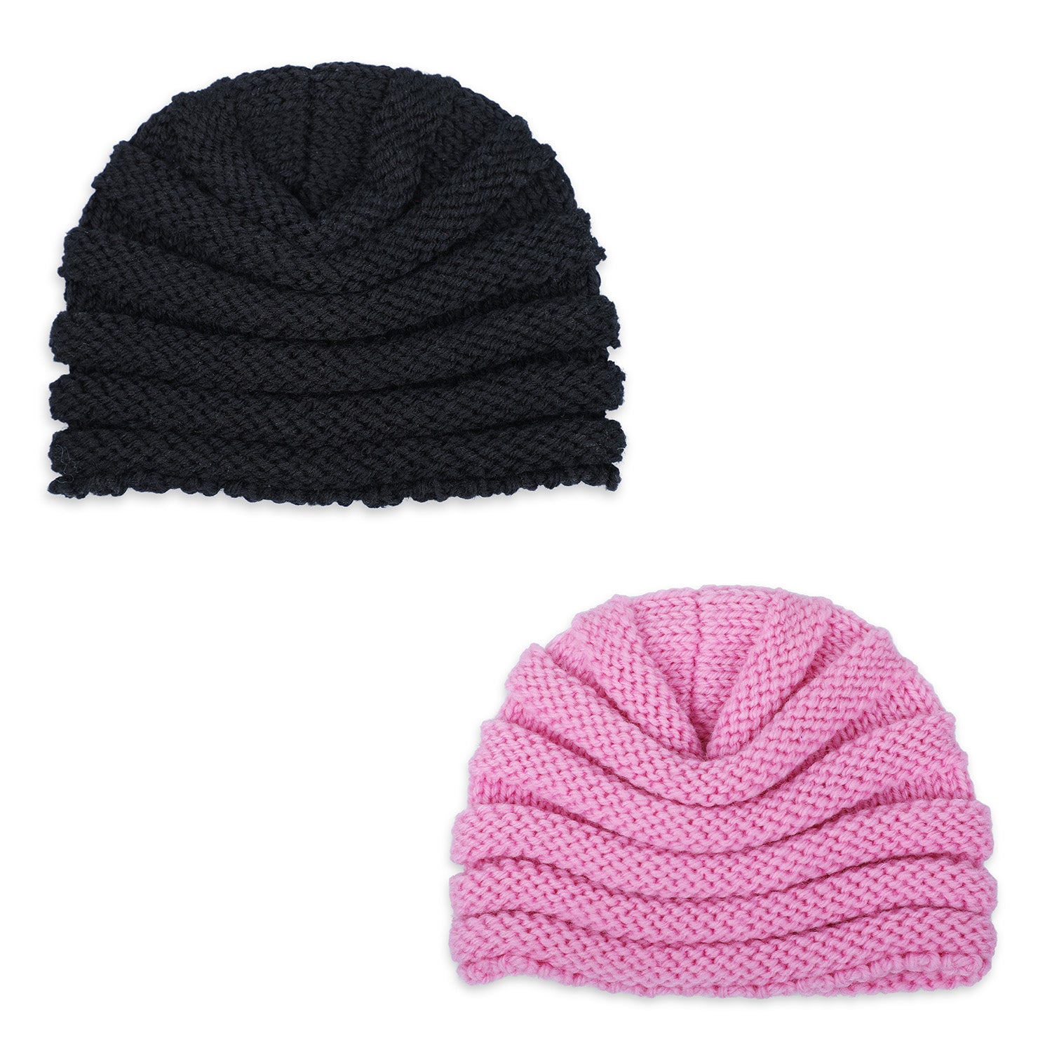 Baby Moo Partywear Sequence Bow 2 Pack Turban Caps - Black And Pink - Baby Moo