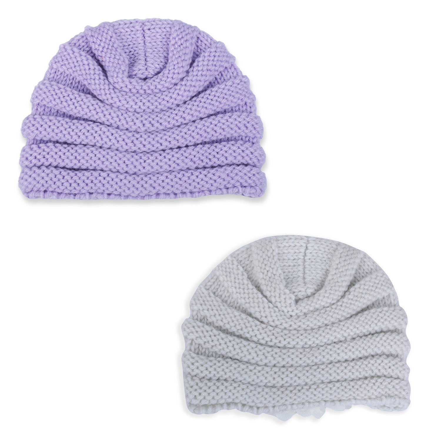 Baby Moo Partywear Sequence Bow 2 Pack Turban Caps - Lilac And White - Baby Moo