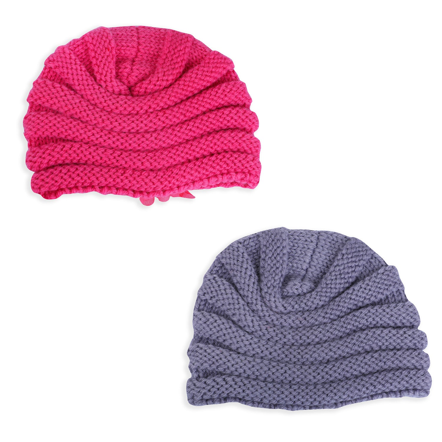 Baby Moo Floral Petals 2 Pack Turban Caps - Pink And Grey - Baby Moo