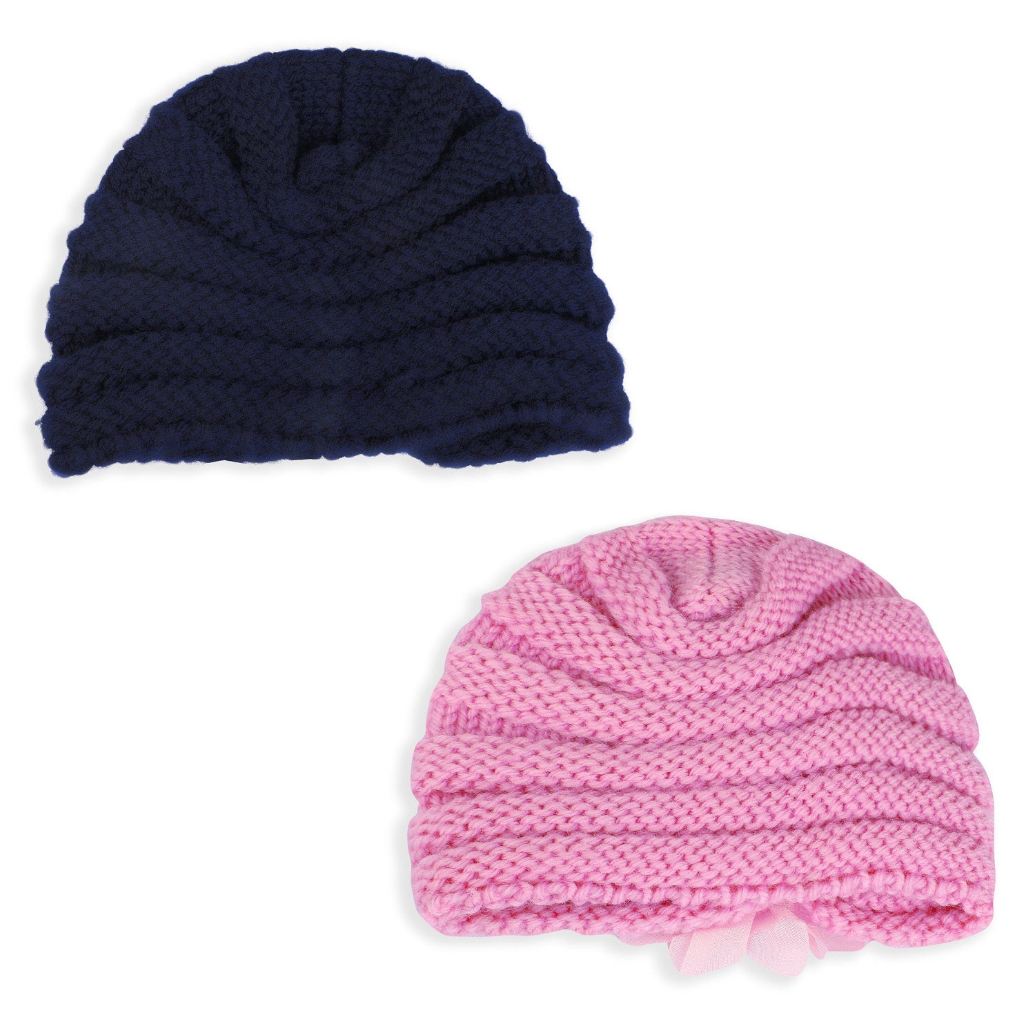 Baby Moo Floral Petals 2 Pack Turban Caps - Pink And Navy Blue - Baby Moo