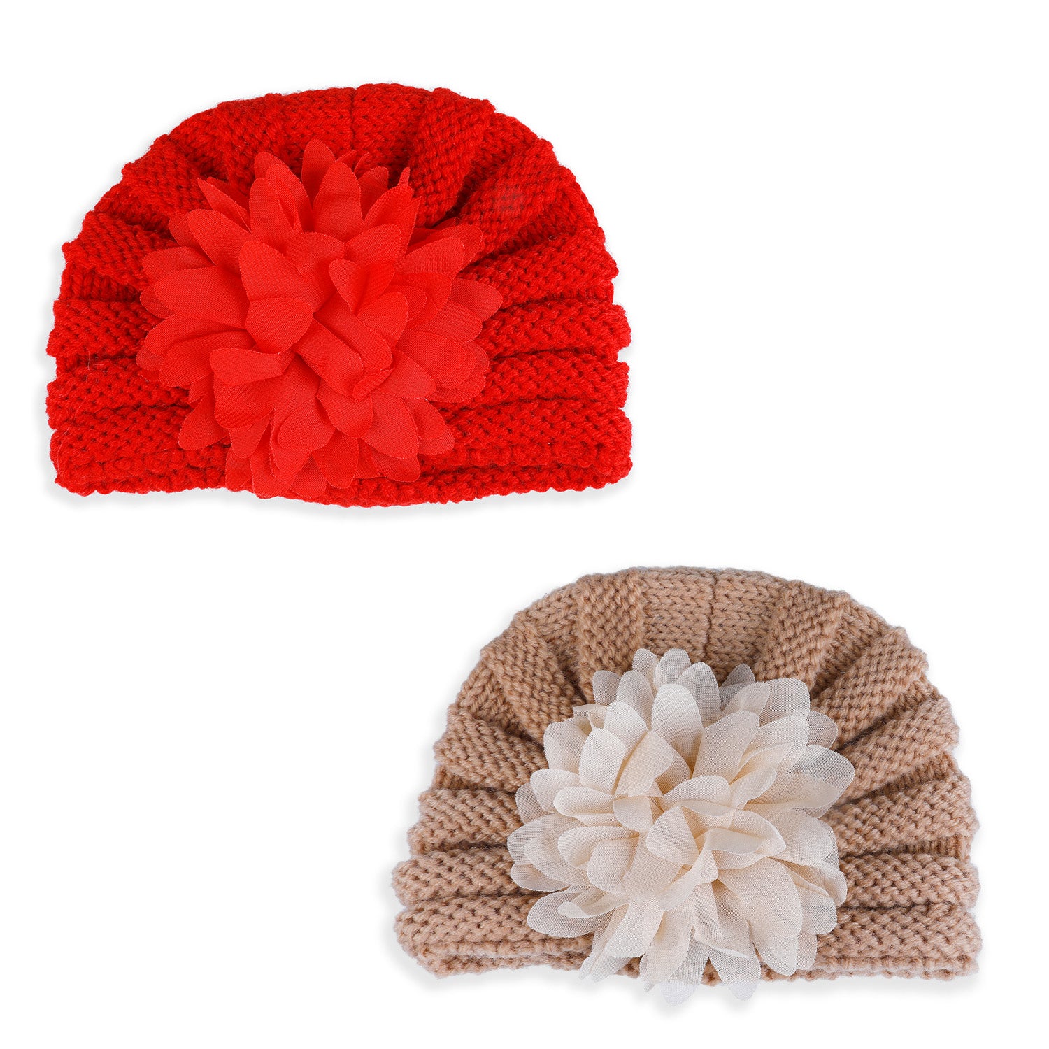 Baby Moo Floral Petals 2 Pack Turban Caps - Red And Brown - Baby Moo