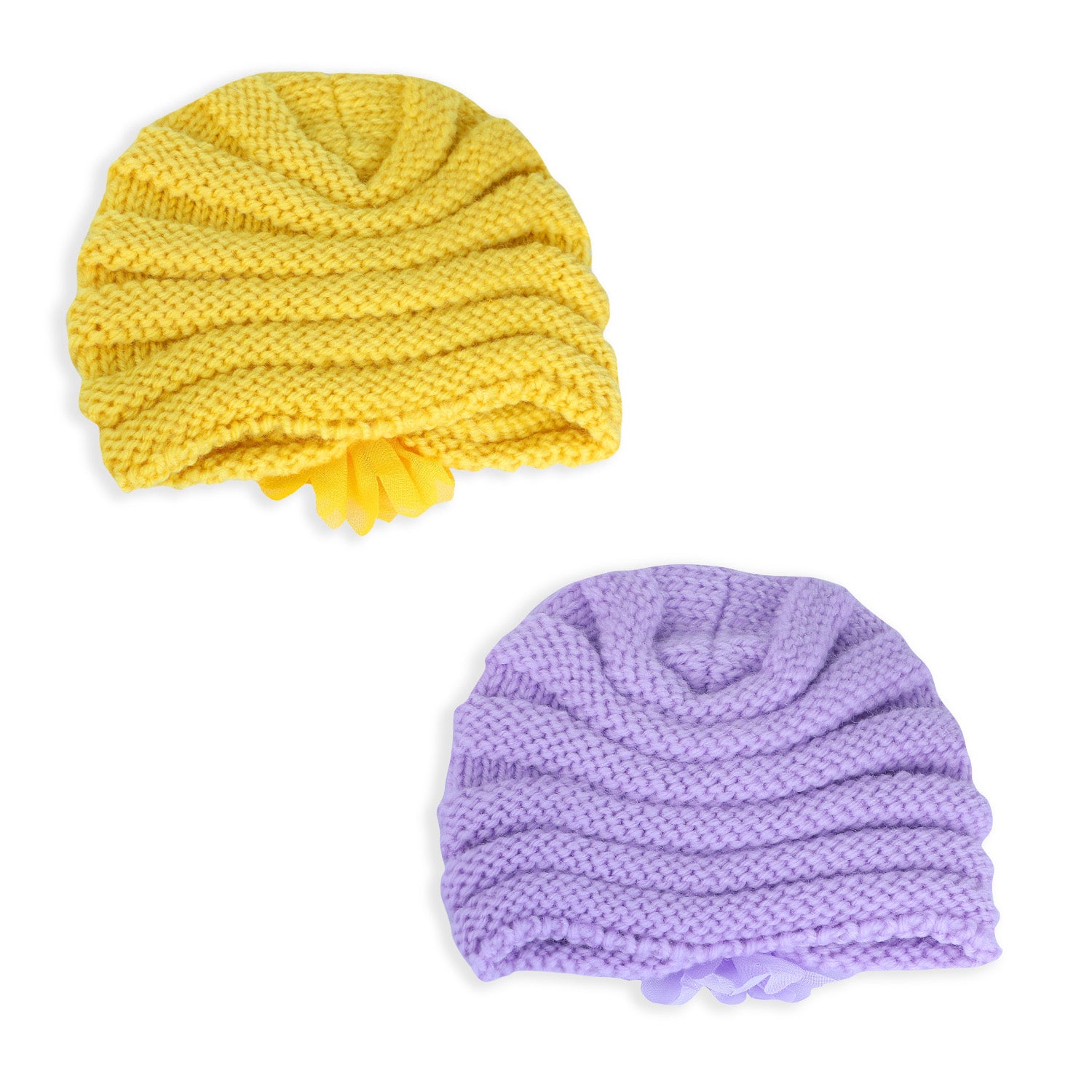 Baby Moo Floral Petals 2 Pack Turban Caps - Lilac And Yellow - Baby Moo