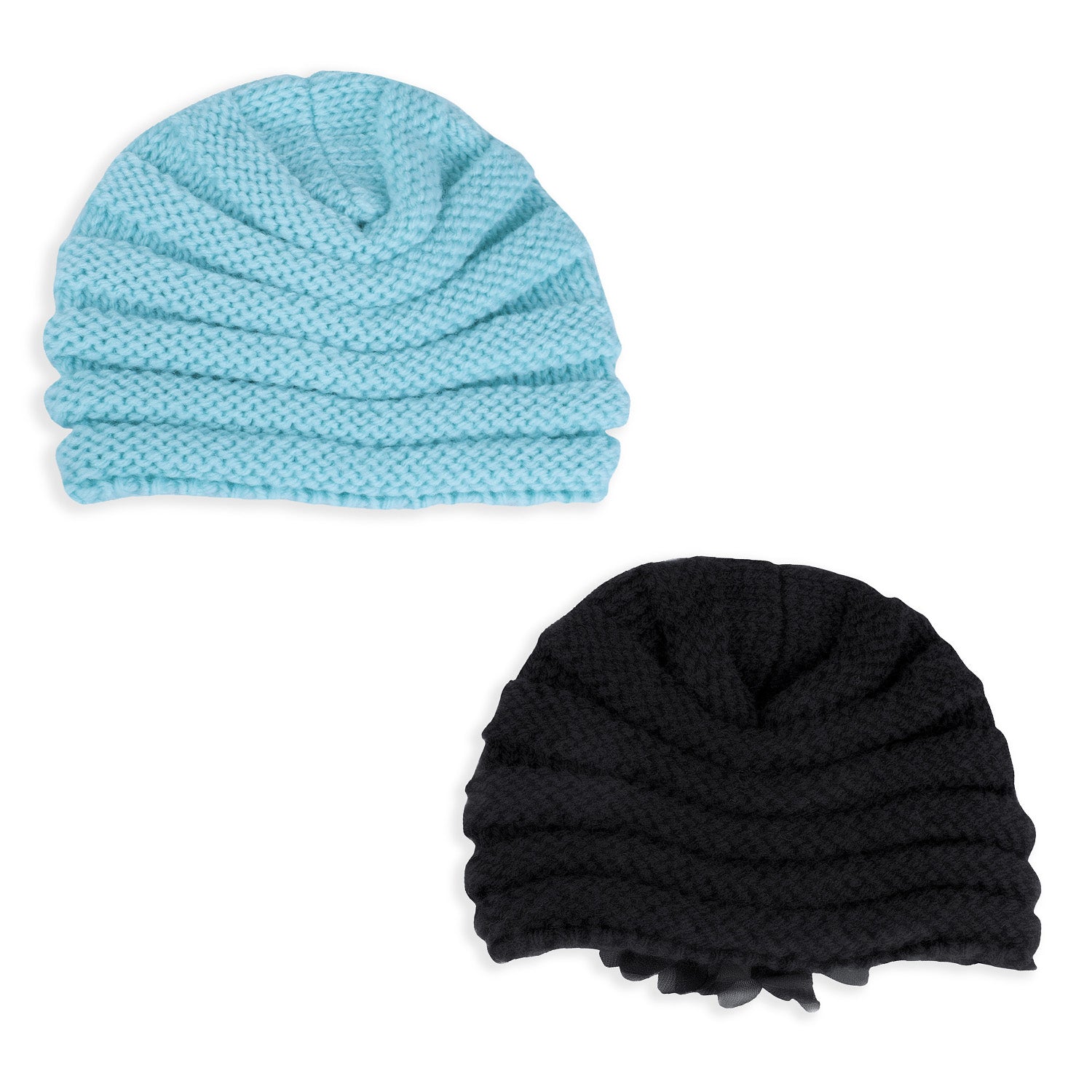 Baby Moo Floral Petals 2 Pack Turban Caps - Blue And Black - Baby Moo