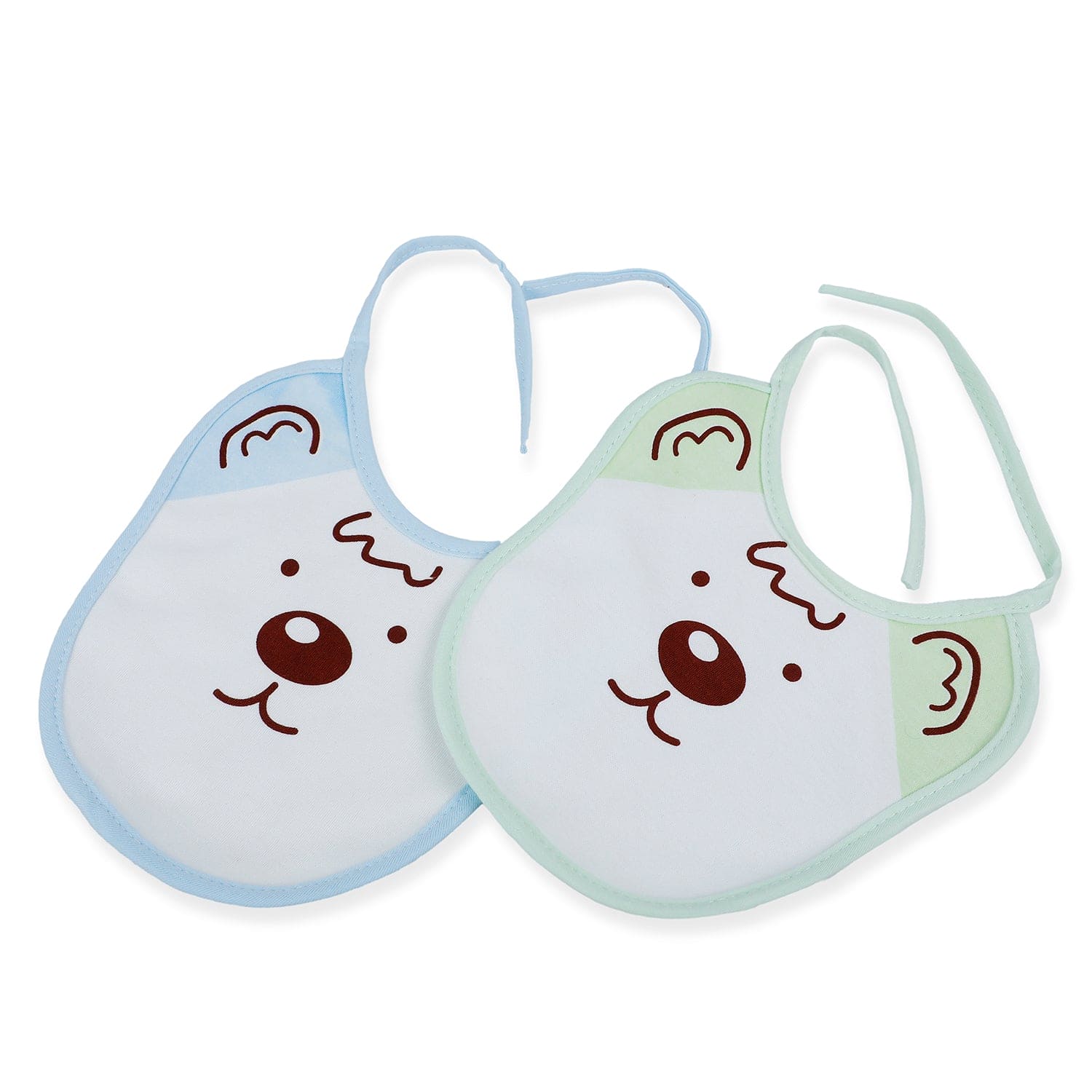 Baby Moo Junior Teddy Pack Of 2 Adjustable Tie Knot Cotton Bibs - Green