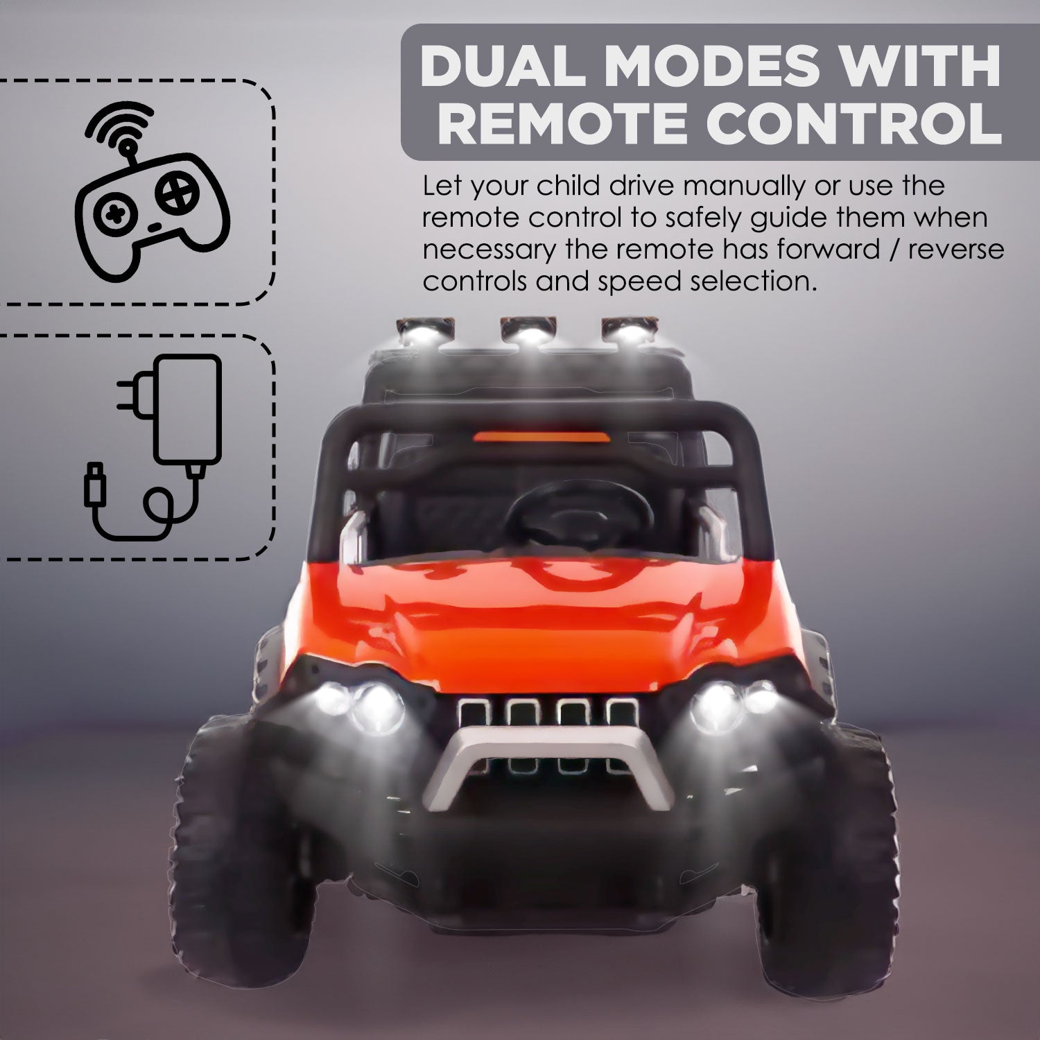 Baby Moo Wrangler 4X4 Battery Operated Electric Ride On Jeep With Rechargeable 12V Battery, Remote Control - Red